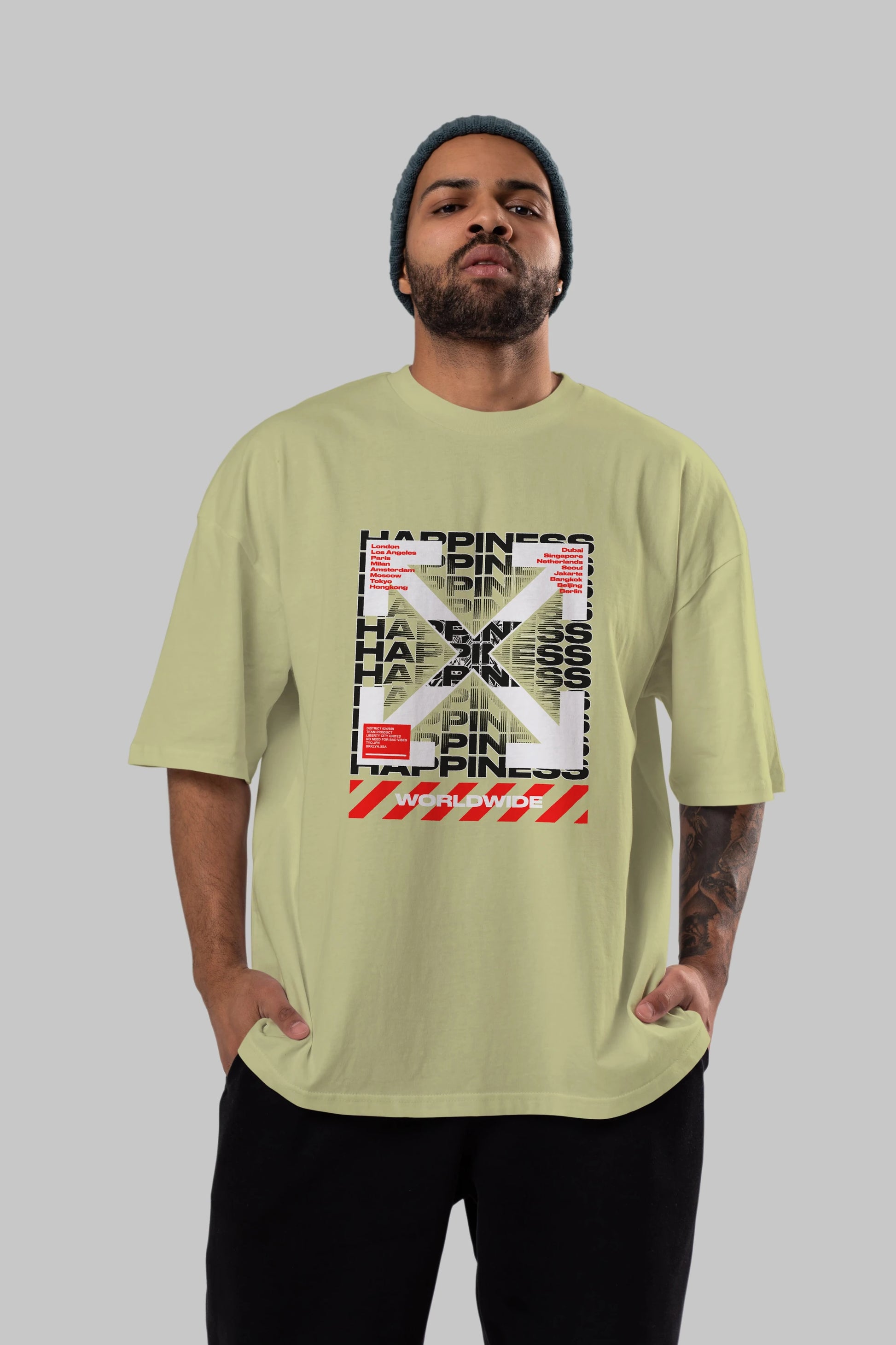 Happiness Worldwide Ön Baskılı Oversize t-shirt Erkek Kadın Unisex