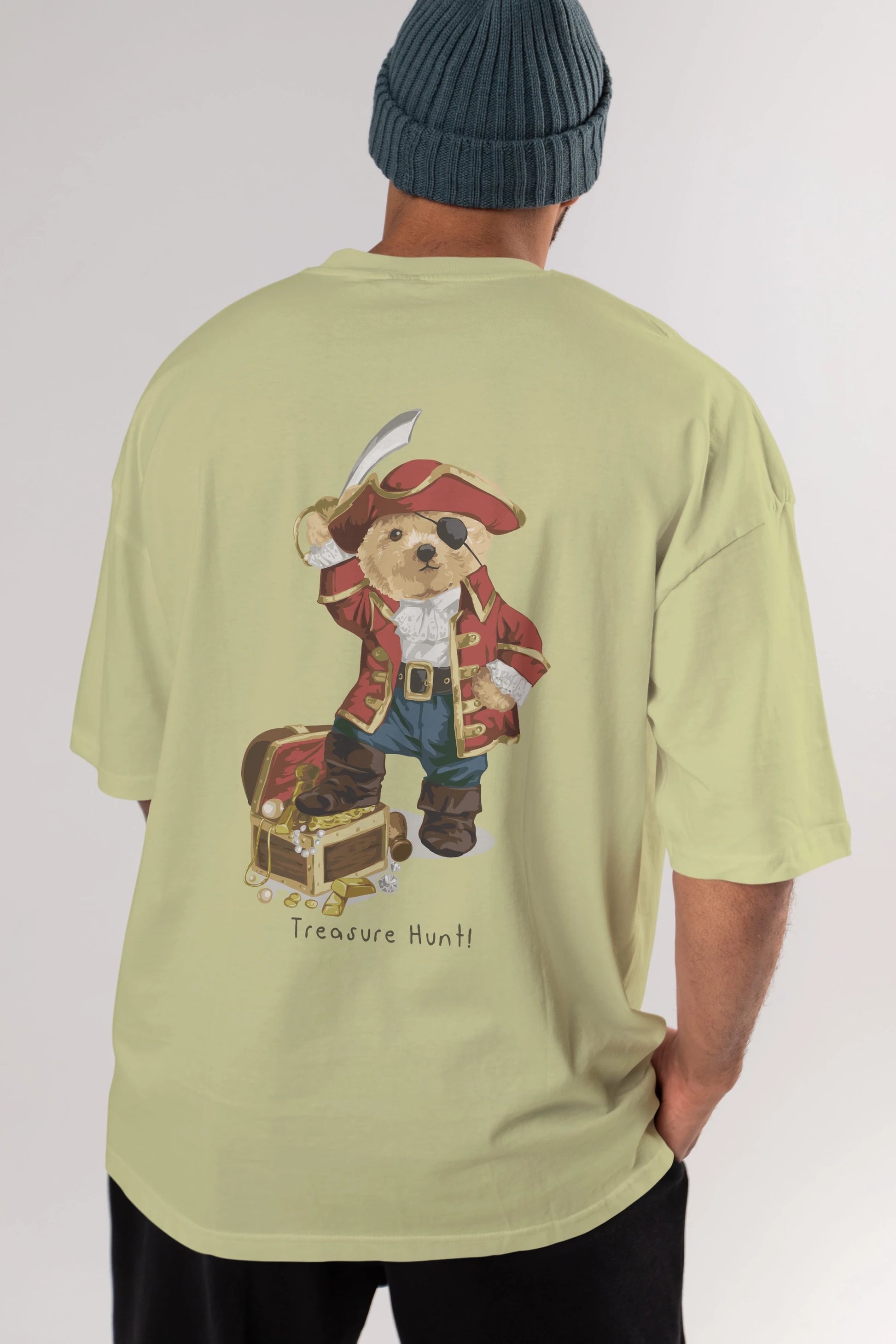 Teddy Bear Treasure Hunt Arka Baskılı Oversize t-shirt Erkek Kadın Unisex %100 Pamuk