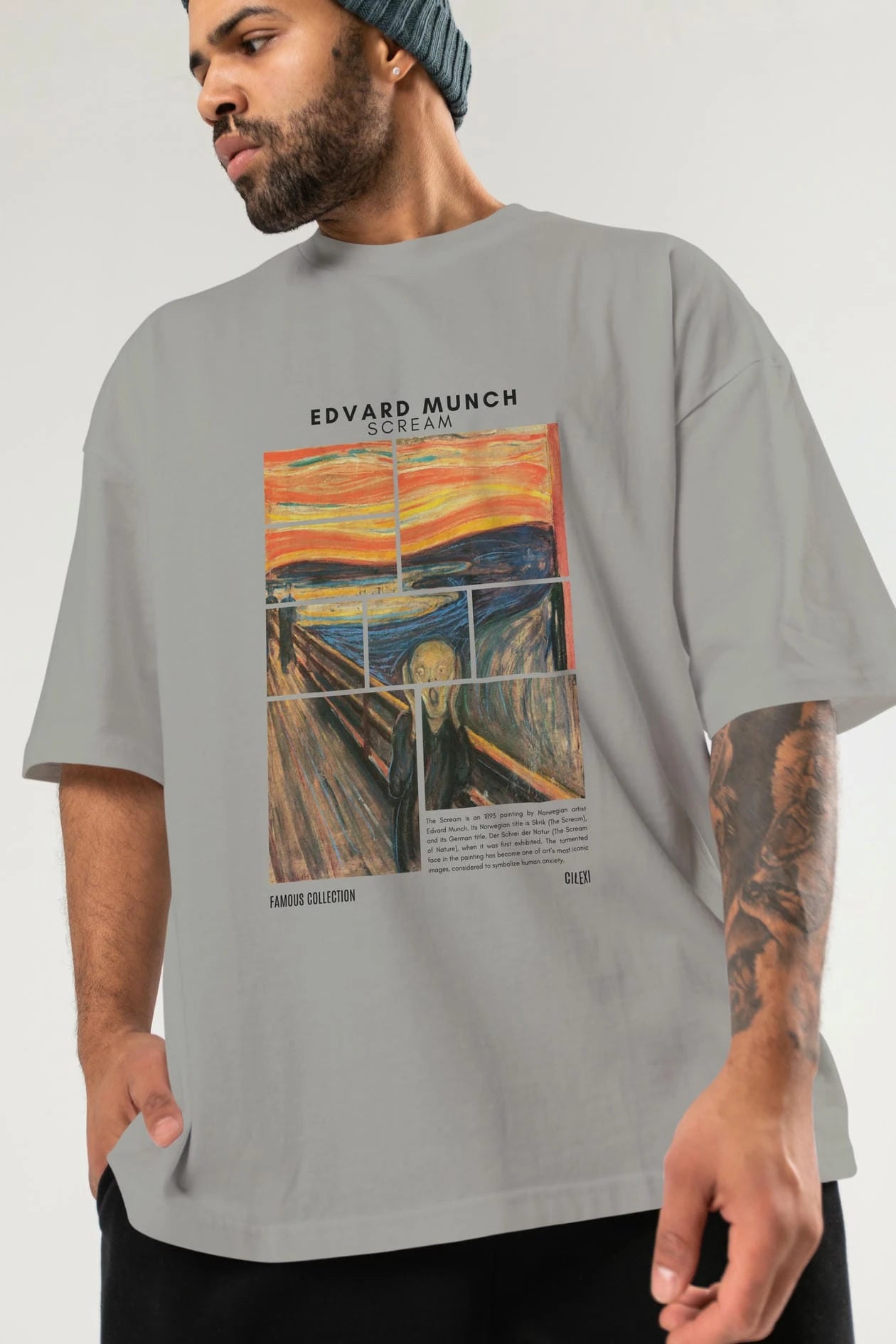 Edvard Munch Scream ön Baskılı Oversize t-shirt Erkek Kadın Bisiklet Yaka Pamuk tişort