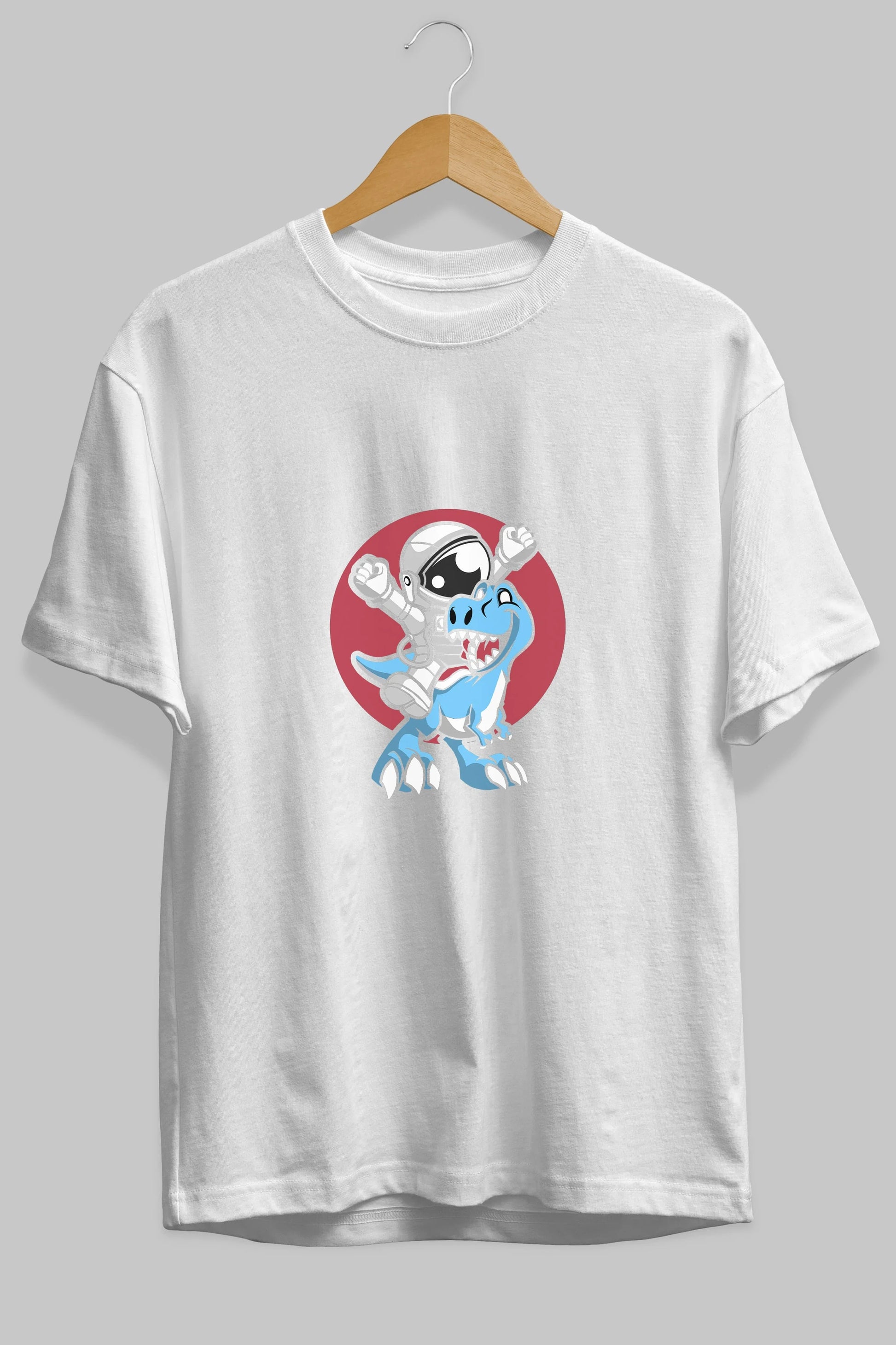 Astronaut Dino Ön Baskılı Oversize t-shirt Erkek Kadın Unisex %100 Pamuk tişort