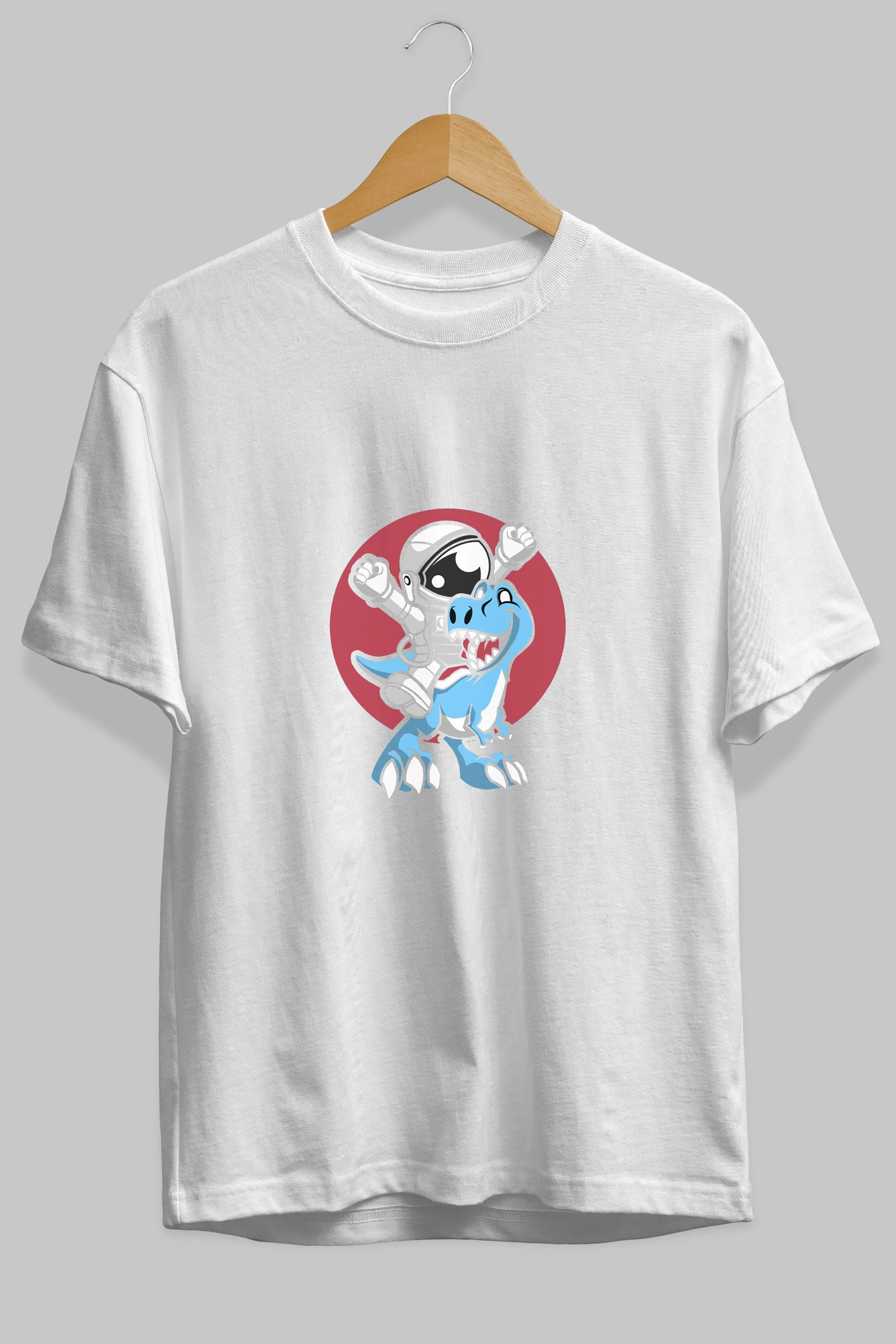 Astronaut Dino Ön Baskılı Oversize t-shirt Erkek Kadın Unisex %100 Pamuk tişort