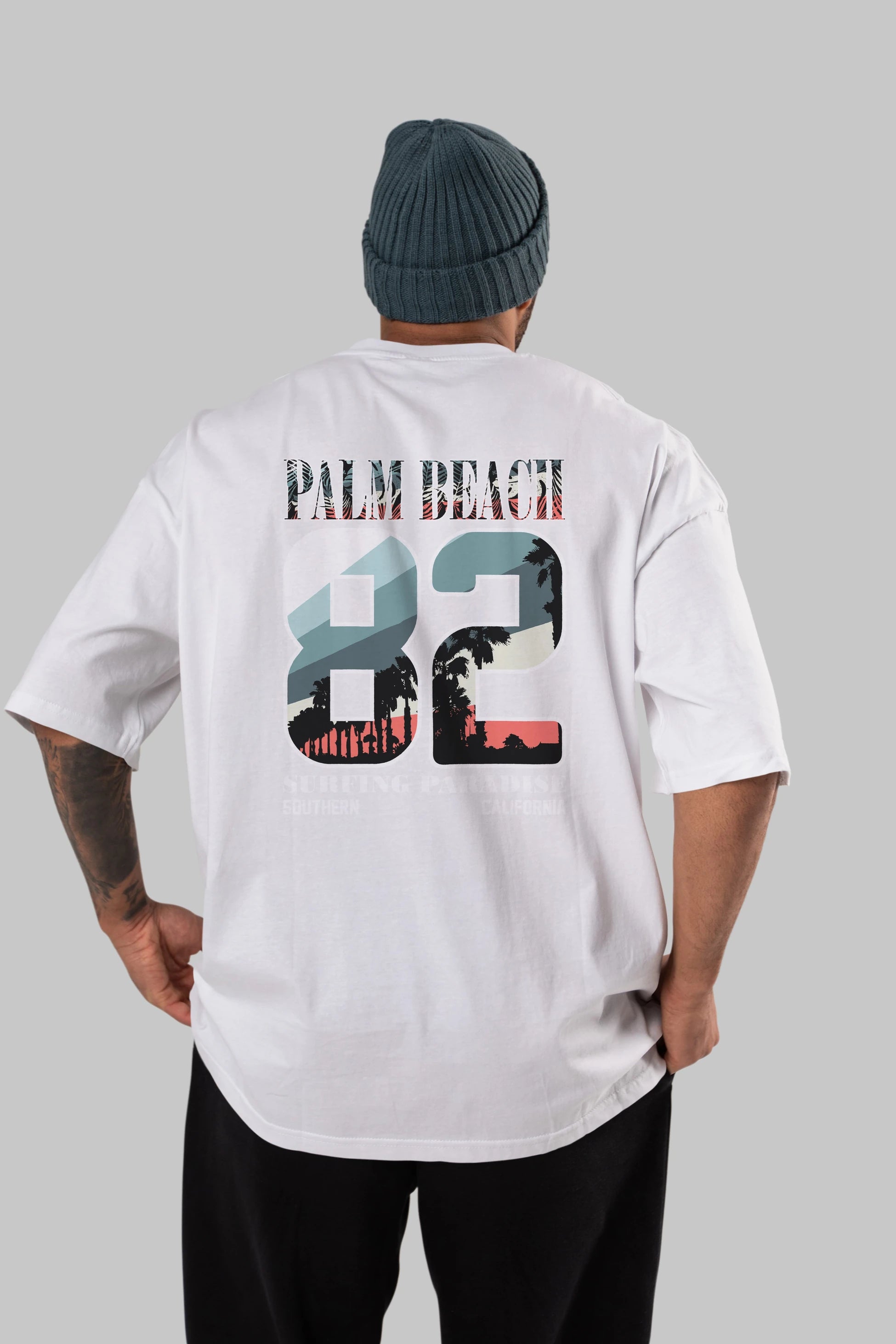 Palm Beach 82 Arka Baskılı Oversize t-shirt Erkek Kadın Unisex