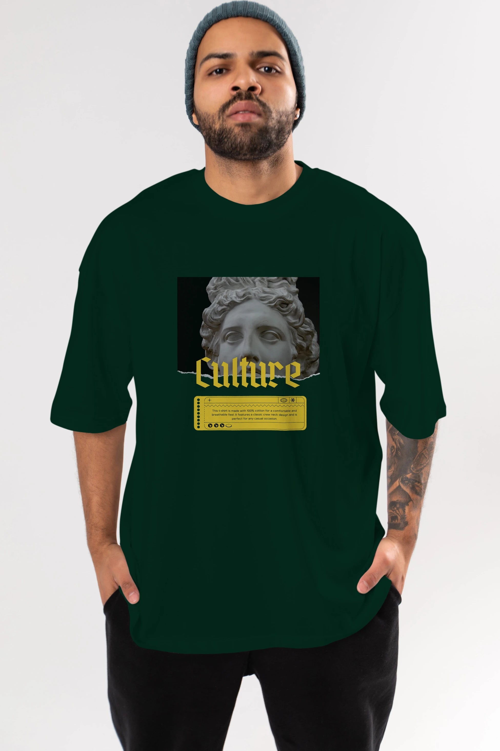 Culture Yazılı Ön Baskılı Oversize t-shirt Erkek Kadın Unisex