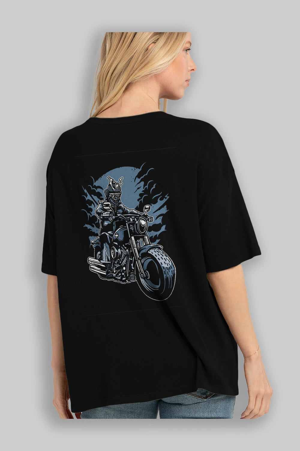 Samurai Ride Arka Baskılı Oversize t-shirt Erkek Kadın Unisex %100 Pamuk