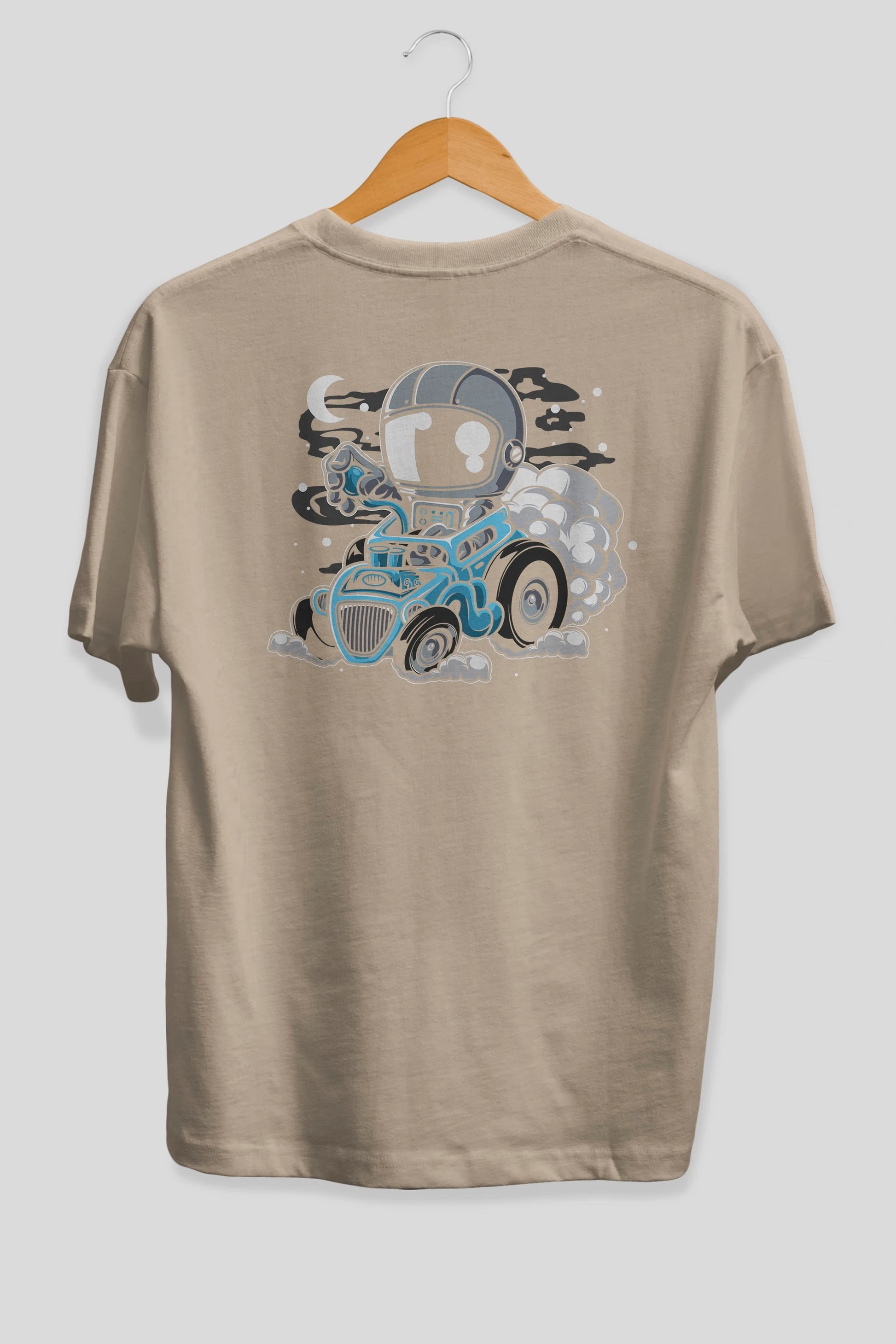 Astronaut Hotrod Arka Baskılı Oversize t-shirt Erkek Kadın Unisex