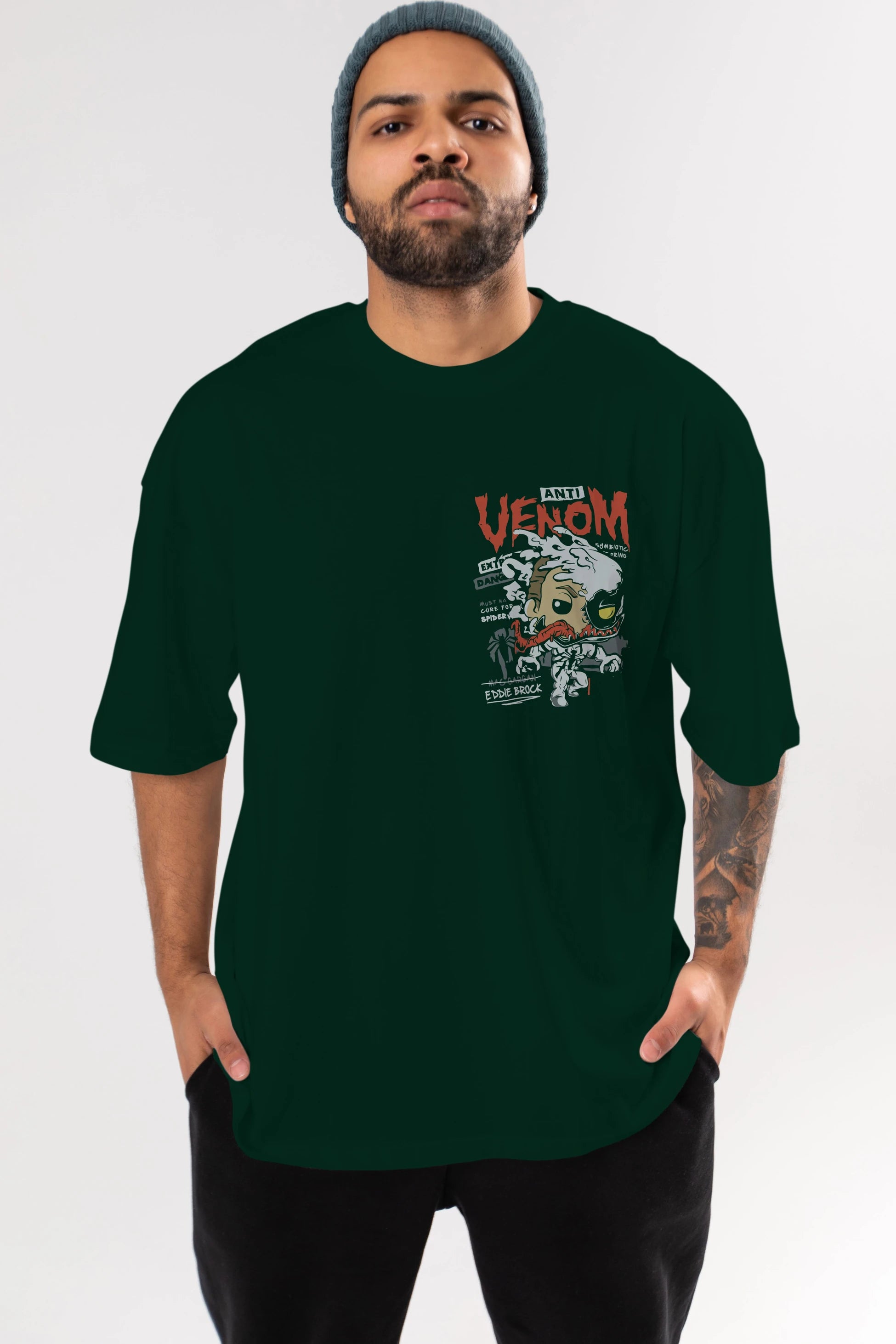 Venom (9) Ön Sol Baskılı Oversize t-shirt Erkek Kadın Unisex %100 Pamuk Bisiklet Yaka tişort