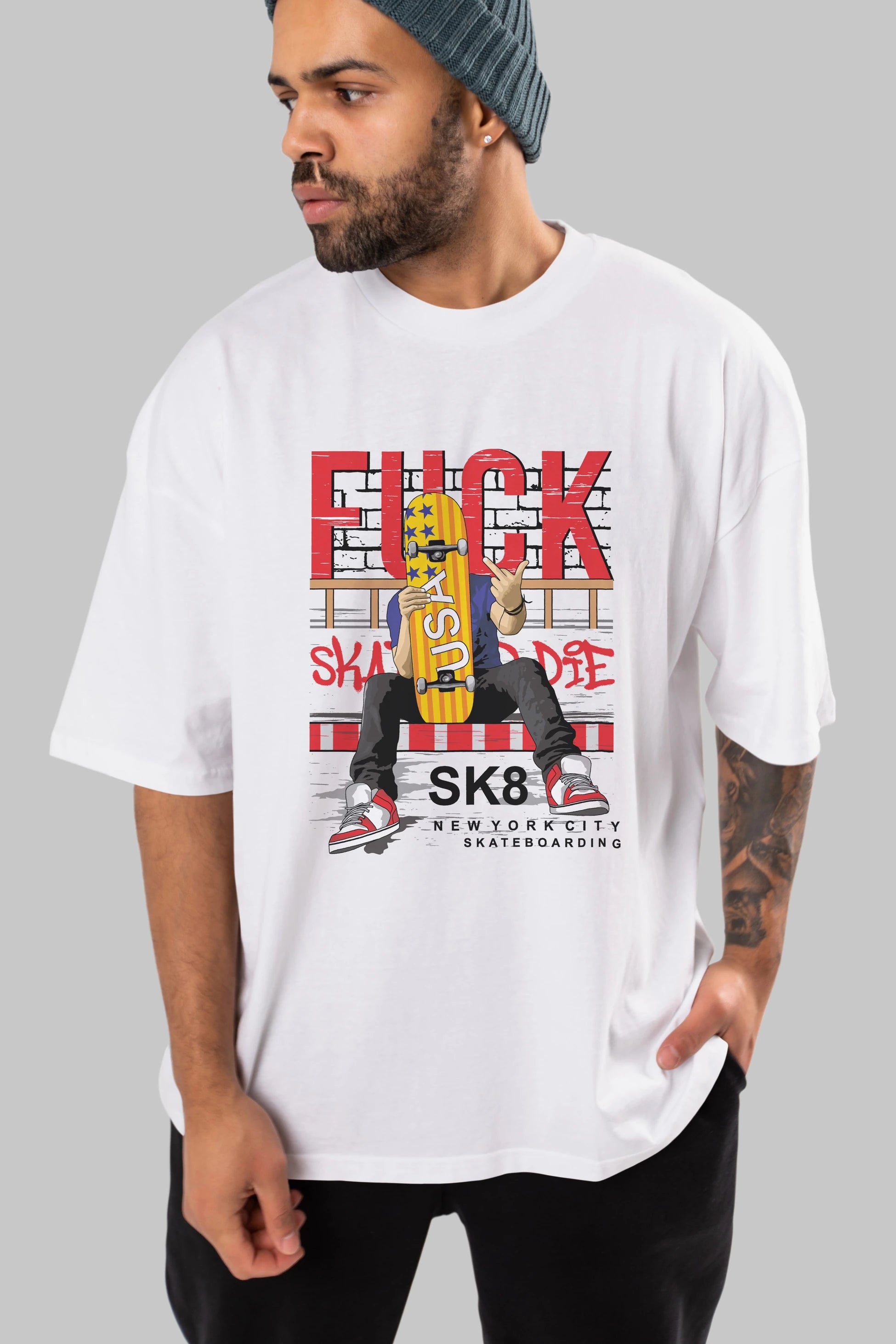Skate or Die Ön Baskılı Oversize t-shirt Erkek Kadın Unisex