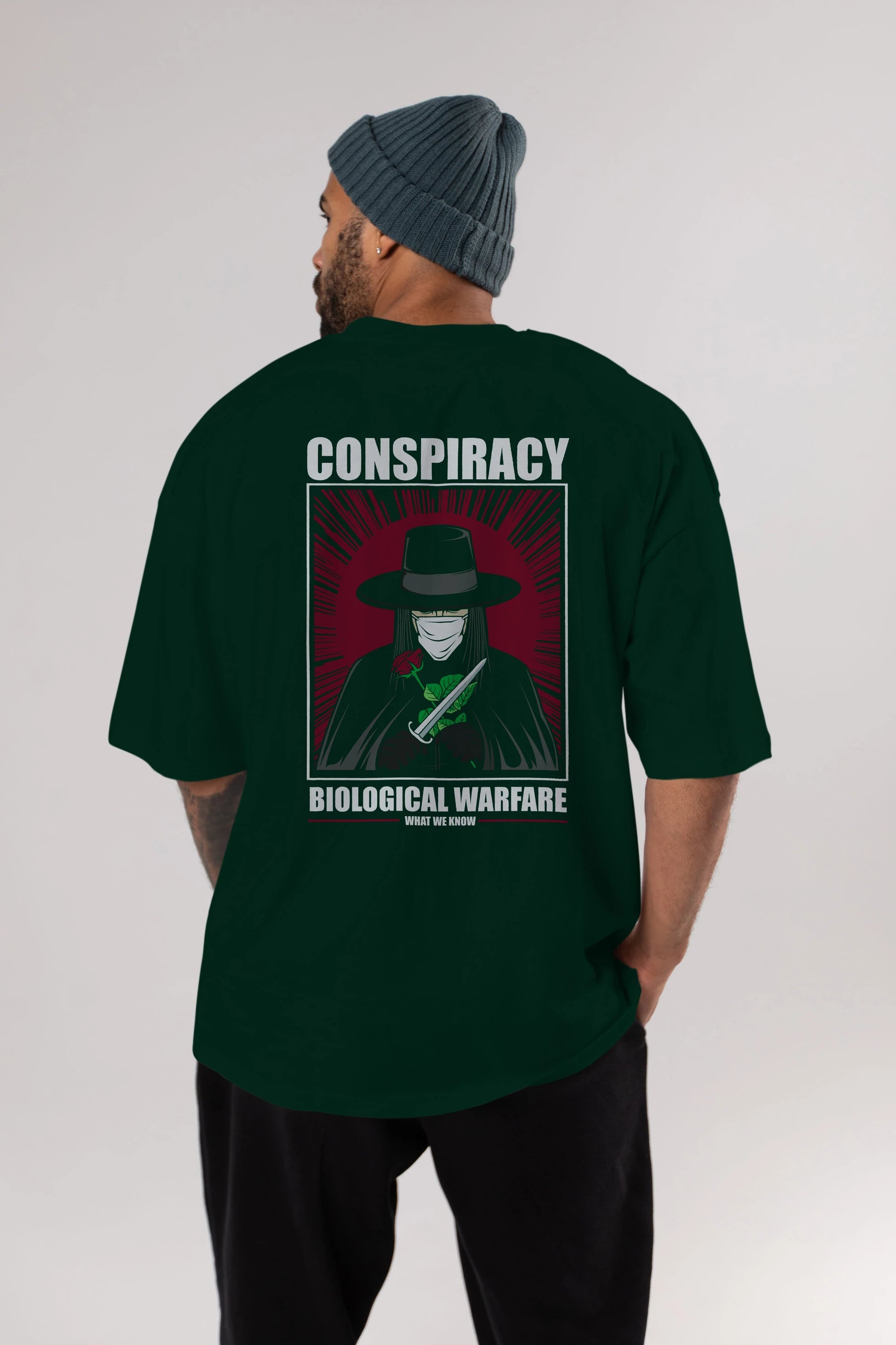 Vendetta Masker Arka Baskılı Oversize t-shirt Erkek Kadın Unisex %100 Pamuk tişort