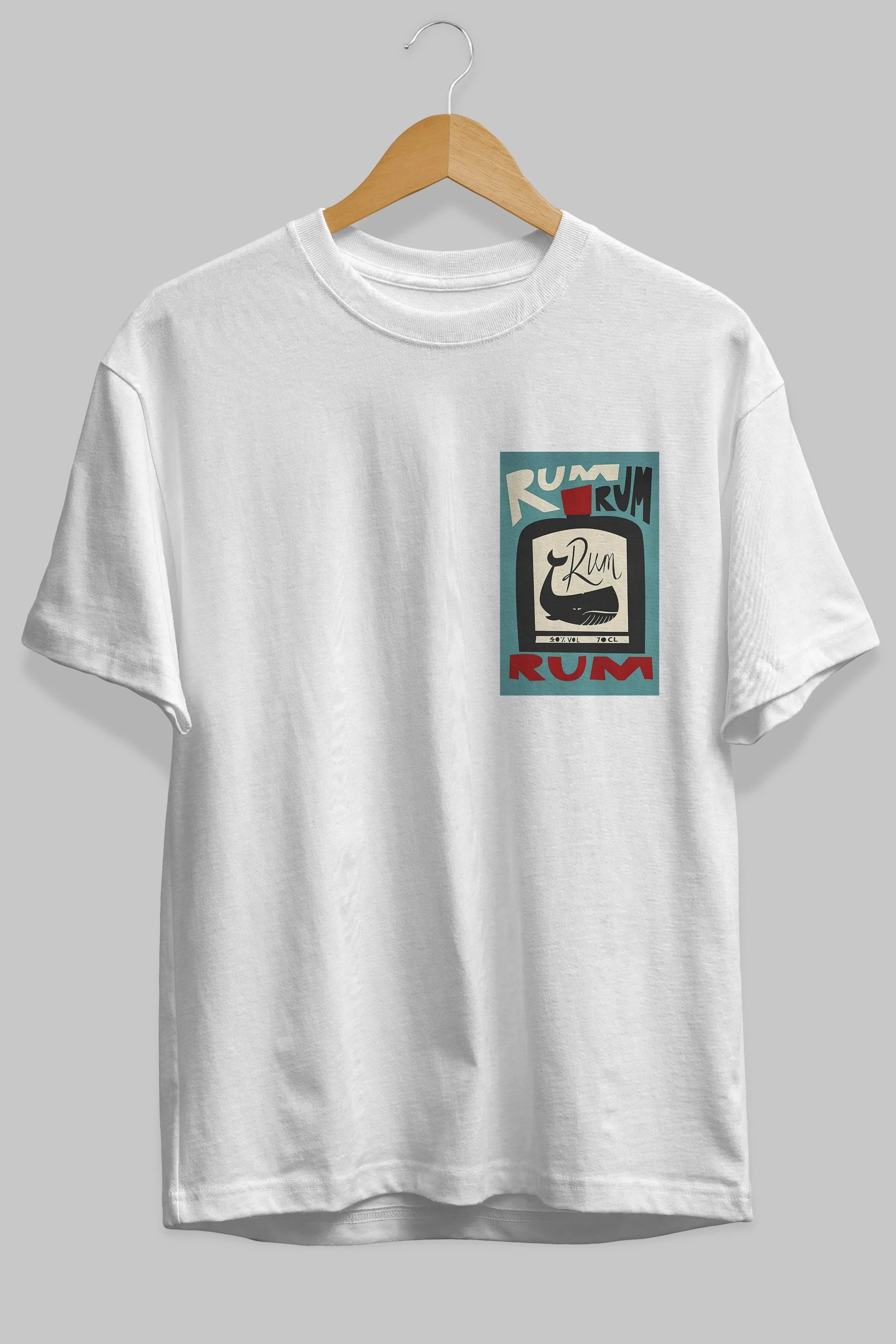Rum Ön Sol Baskılı Oversize t-shirt Erkek Kadın Unisex %100 Pamuk Bisiklet Yaka tişort