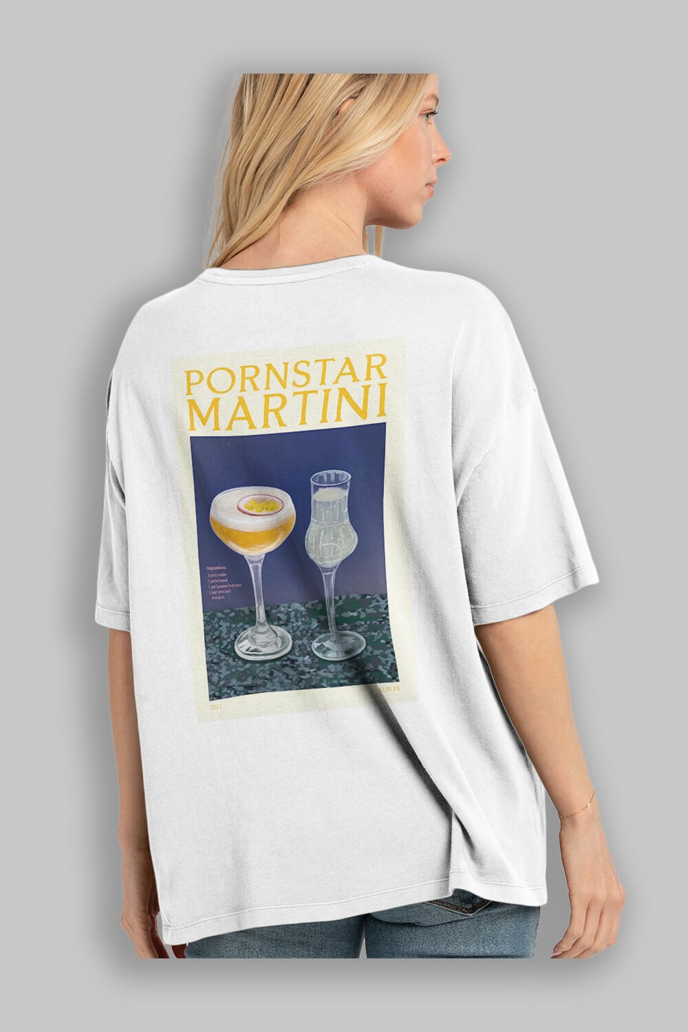 P.rnstar Martini Arka Baskılı Oversize t-shirt Erkek Kadın Unisex %100 Pamuk Bisiklet Yaka tişort