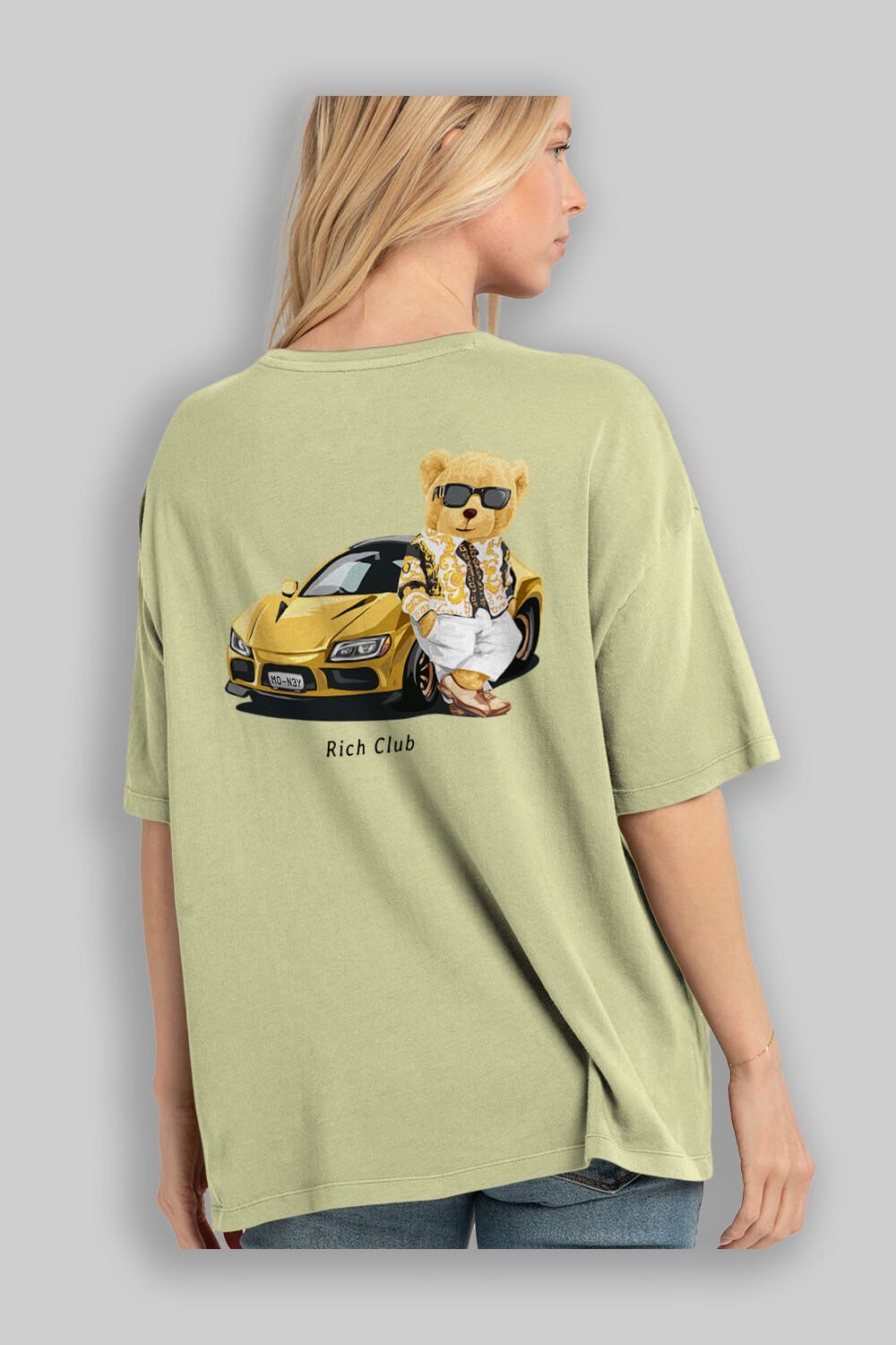 Teddy Bear Rich Club Arka Baskılı Oversize t-shirt Erkek Kadın Unisex %100 Pamuk