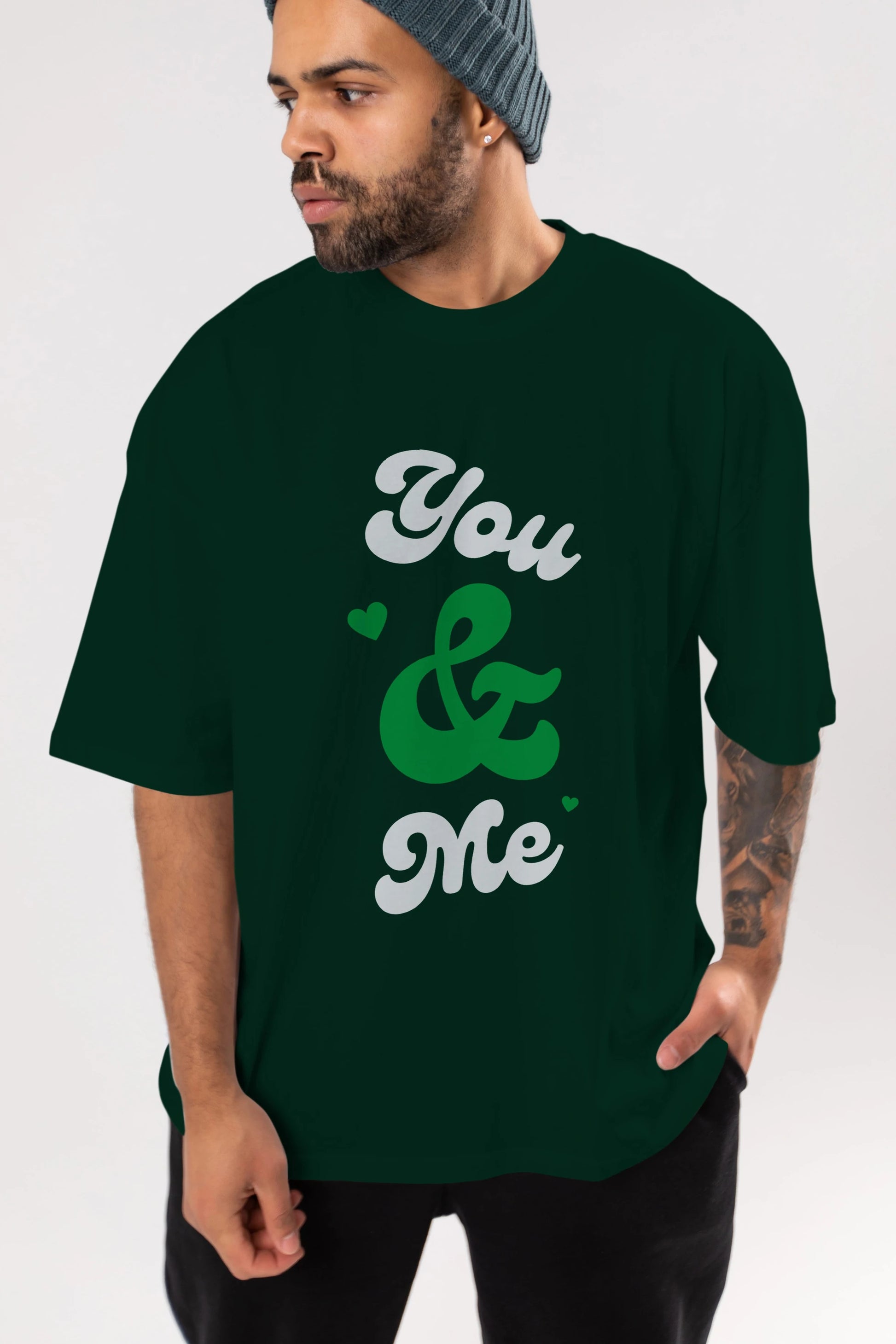 You and Me Yazılı Ön Baskılı Oversize t-shirt Erkek Kadın Unisex