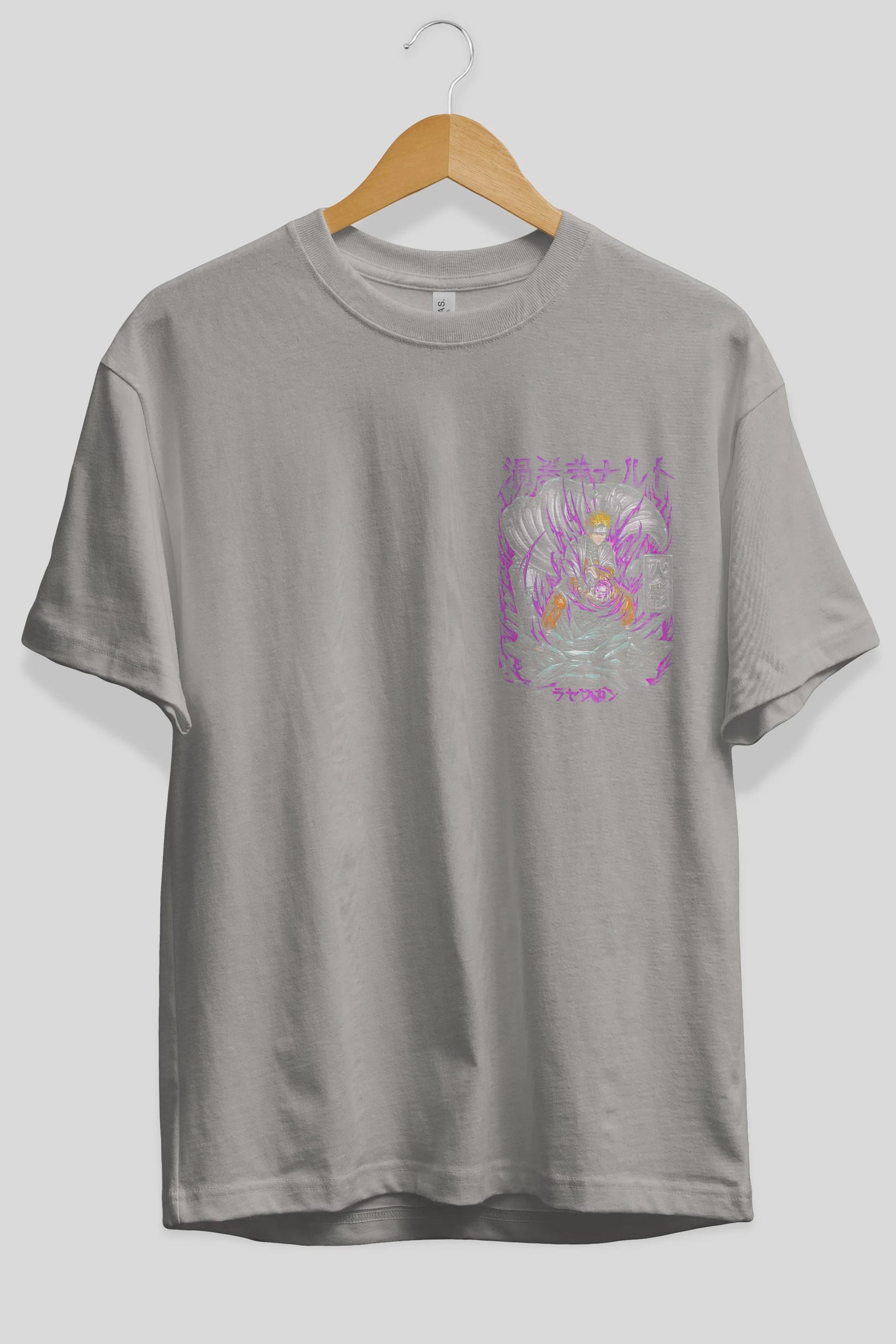 NARUTO Ön Sol Baskılı Oversize t-shirt Erkek Kadın Unisex %100 Pamuk Bisiklet Yaka tişort