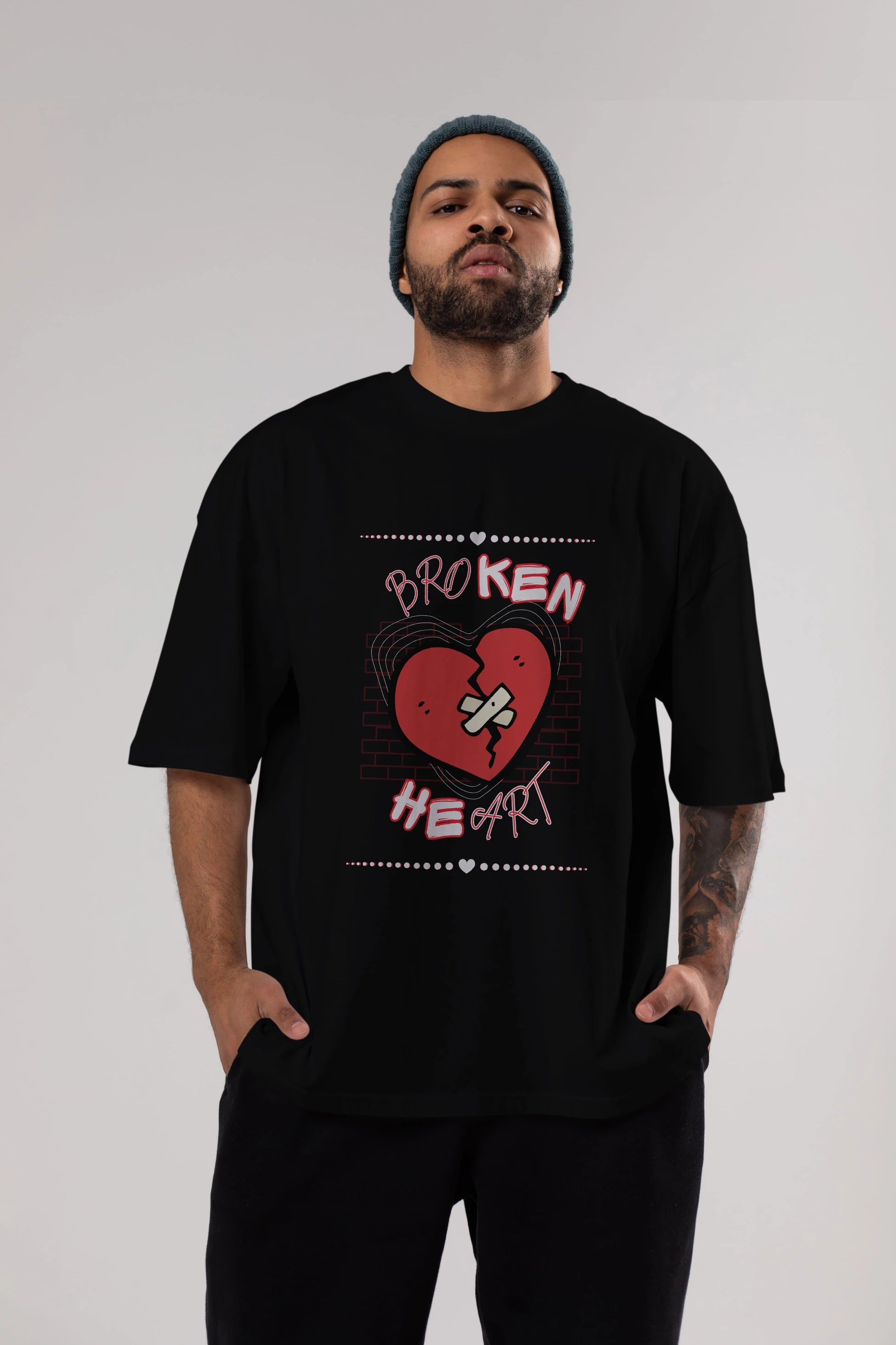 Broken Heart Yazılı Ön Baskılı Oversize t-shirt Erkek Kadın Unisex
