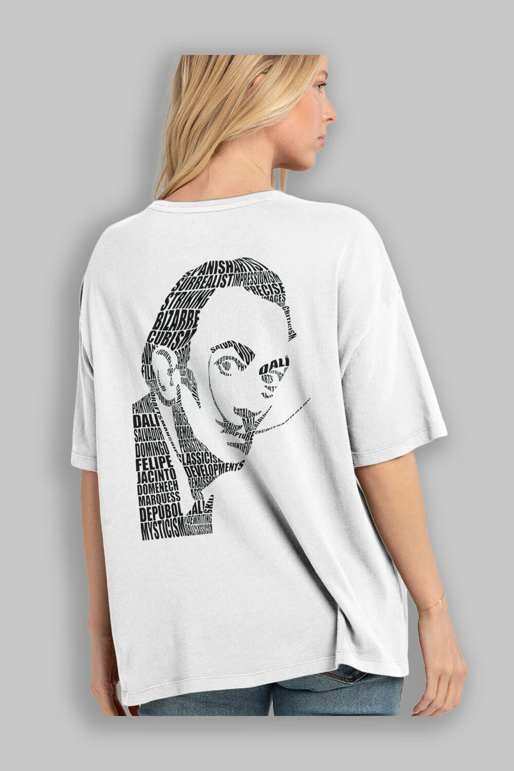Salvador Dali Calligram Arka Baskılı Oversize t-shirt %100 pamuk Erkek Kadın Unisex