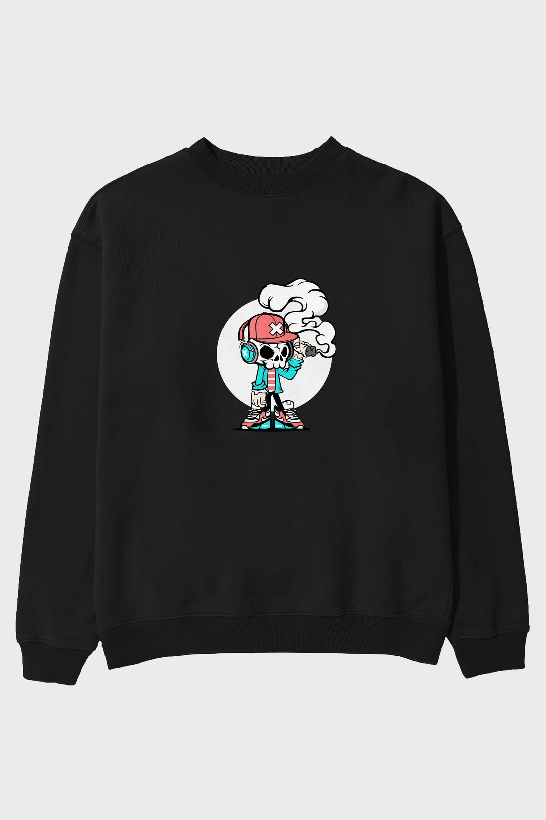 Skull Headphone Ön Baskılı Oversize Sweatshirt Erkek Kadın Unisex