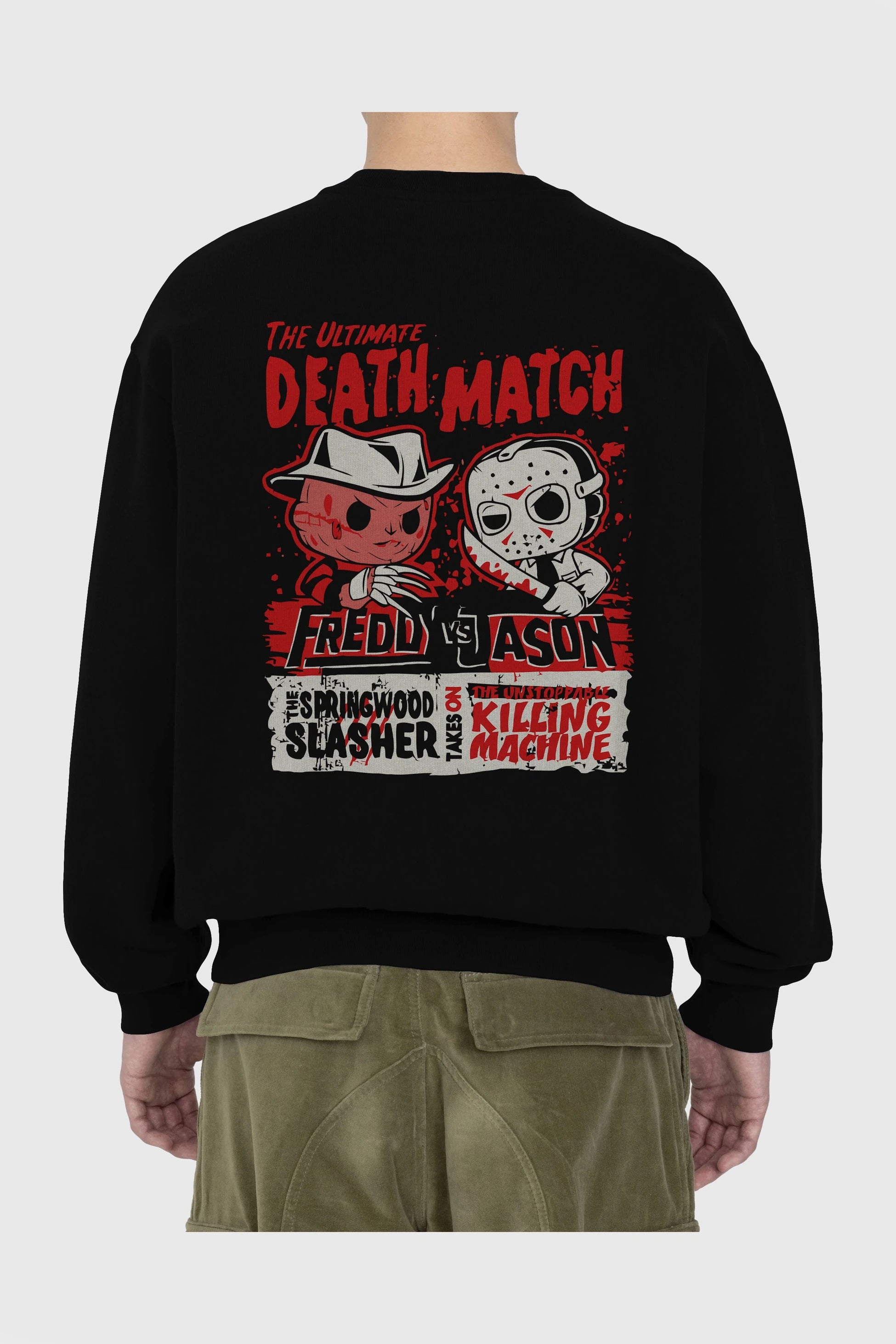 Freddy vs Jason Arka Baskılı Oversize Sweatshirt Erkek Kadın Unisex