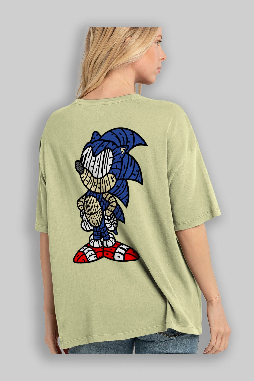 The Blue Hedgehog Arka Baskılı Oversize t-shirt %100 pamuk Erkek Kadın Unisex