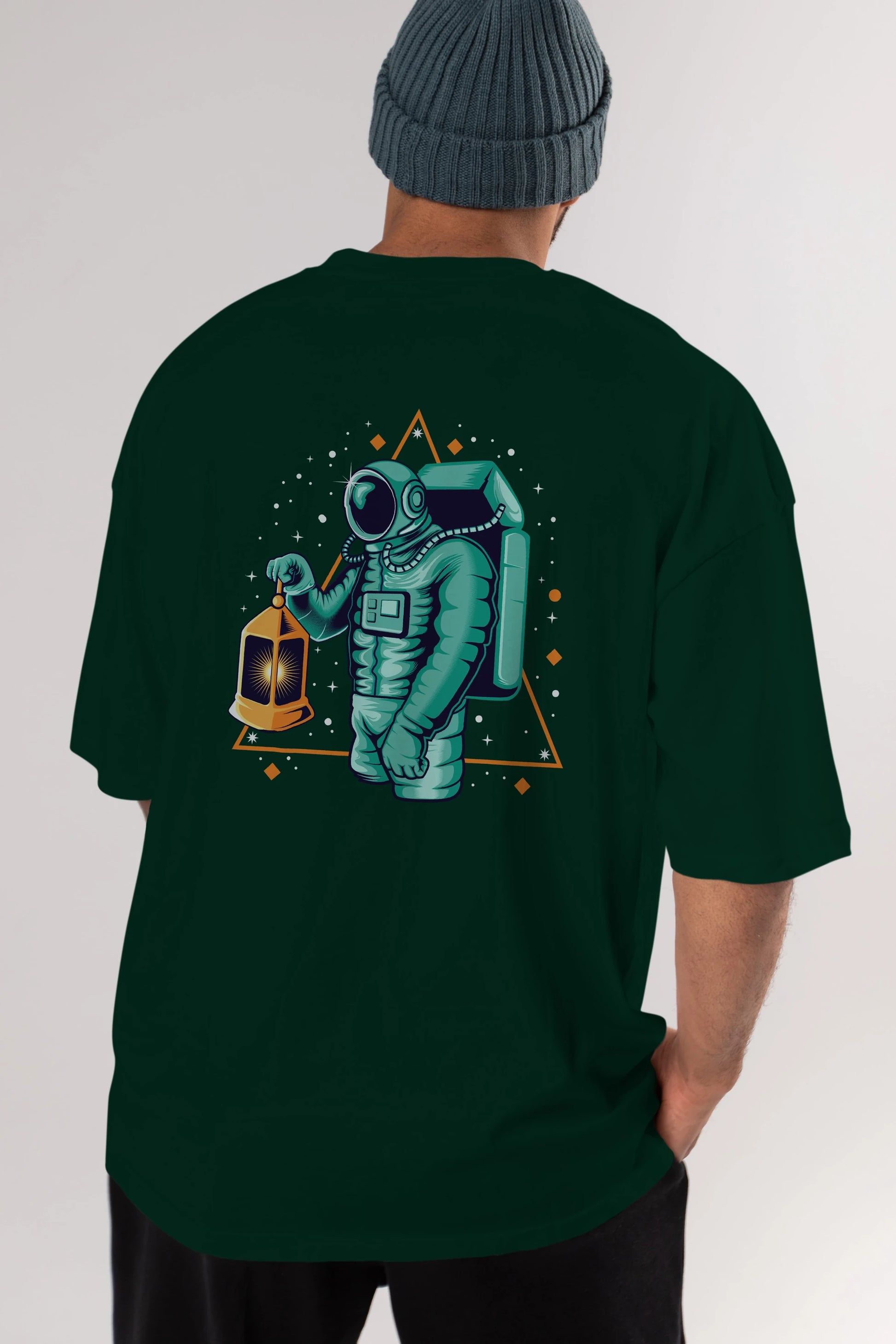 Astronaut Lantern Arka Baskılı Oversize t-shirt Erkek Kadın Unisex