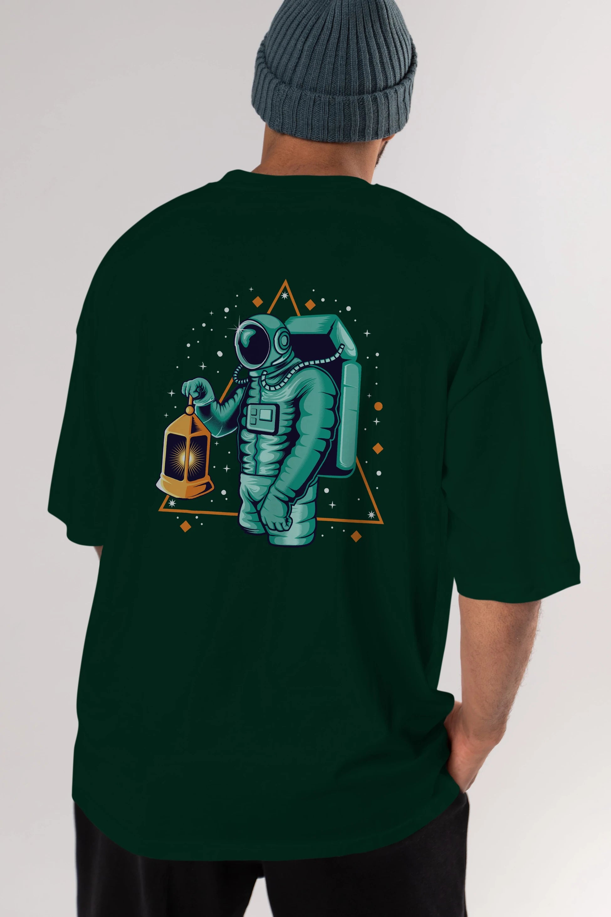 Astronaut Lantern Arka Baskılı Oversize t-shirt Erkek Kadın Unisex