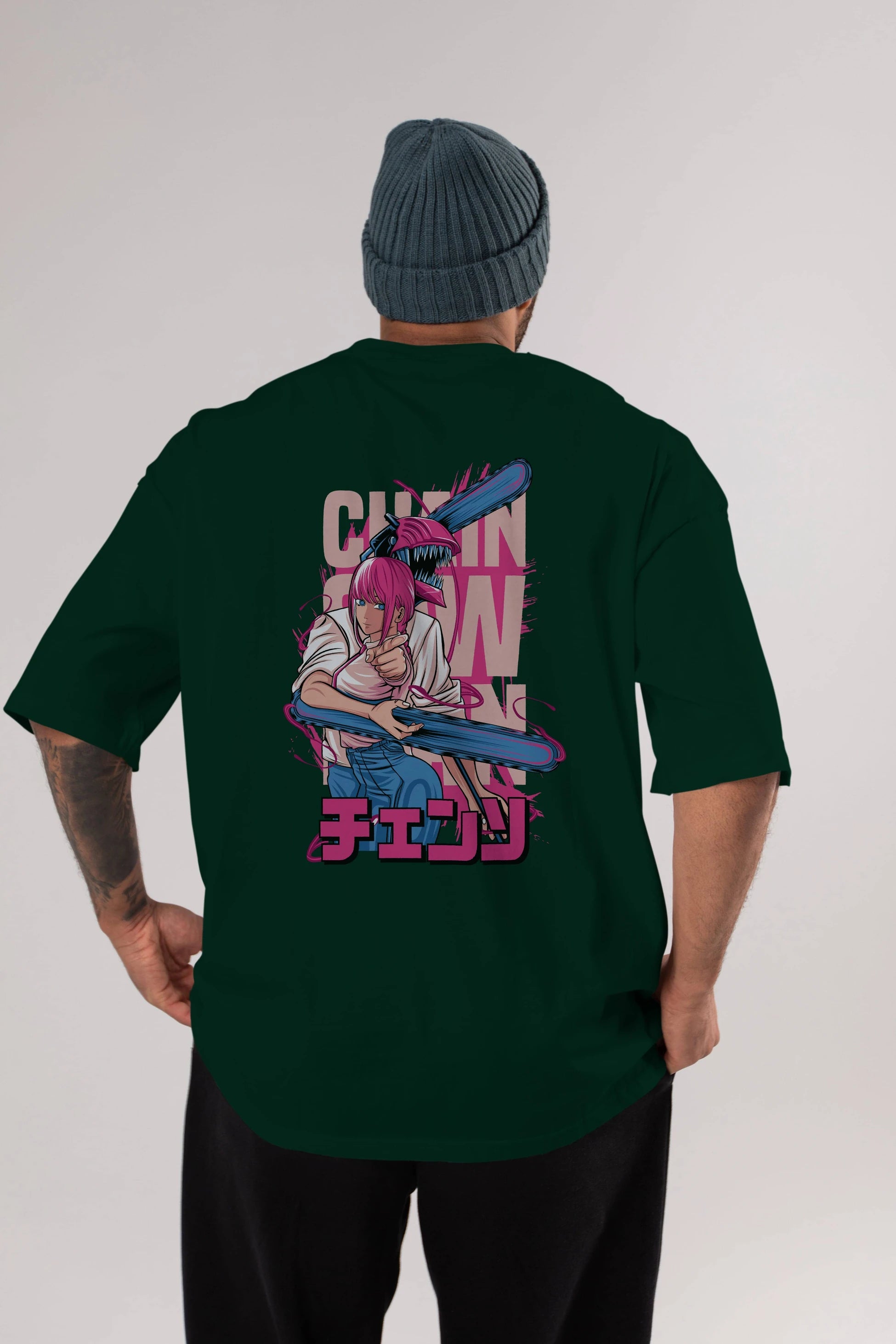 DENJI and MAKIMA Anime Arka Baskılı Oversize t-shirt Erkek Kadın Unisex