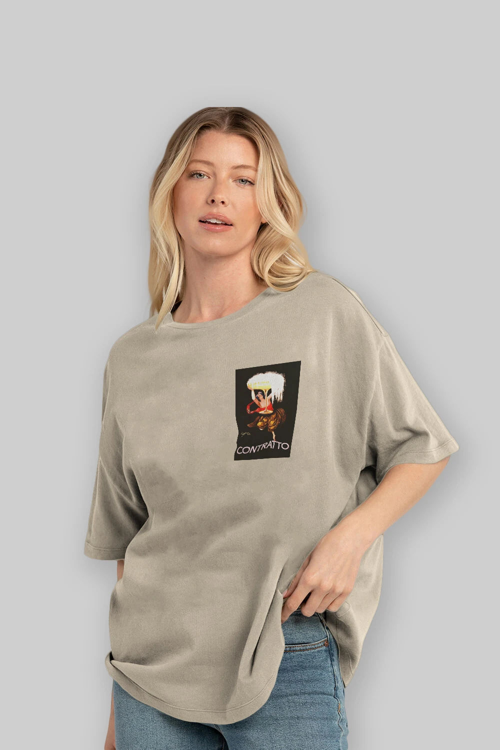 Contratto Ön Sol Baskılı Oversize t-shirt Erkek Kadın Unisex %100 Pamuk Bisiklet Yaka tişort