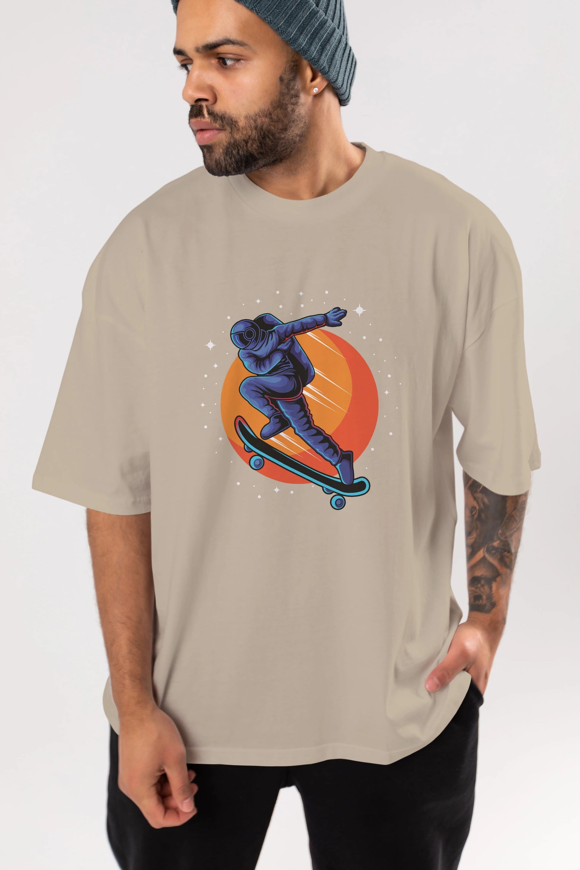 Astroskate Run Ön Baskılı Oversize t-shirt Erkek Kadın Unisex