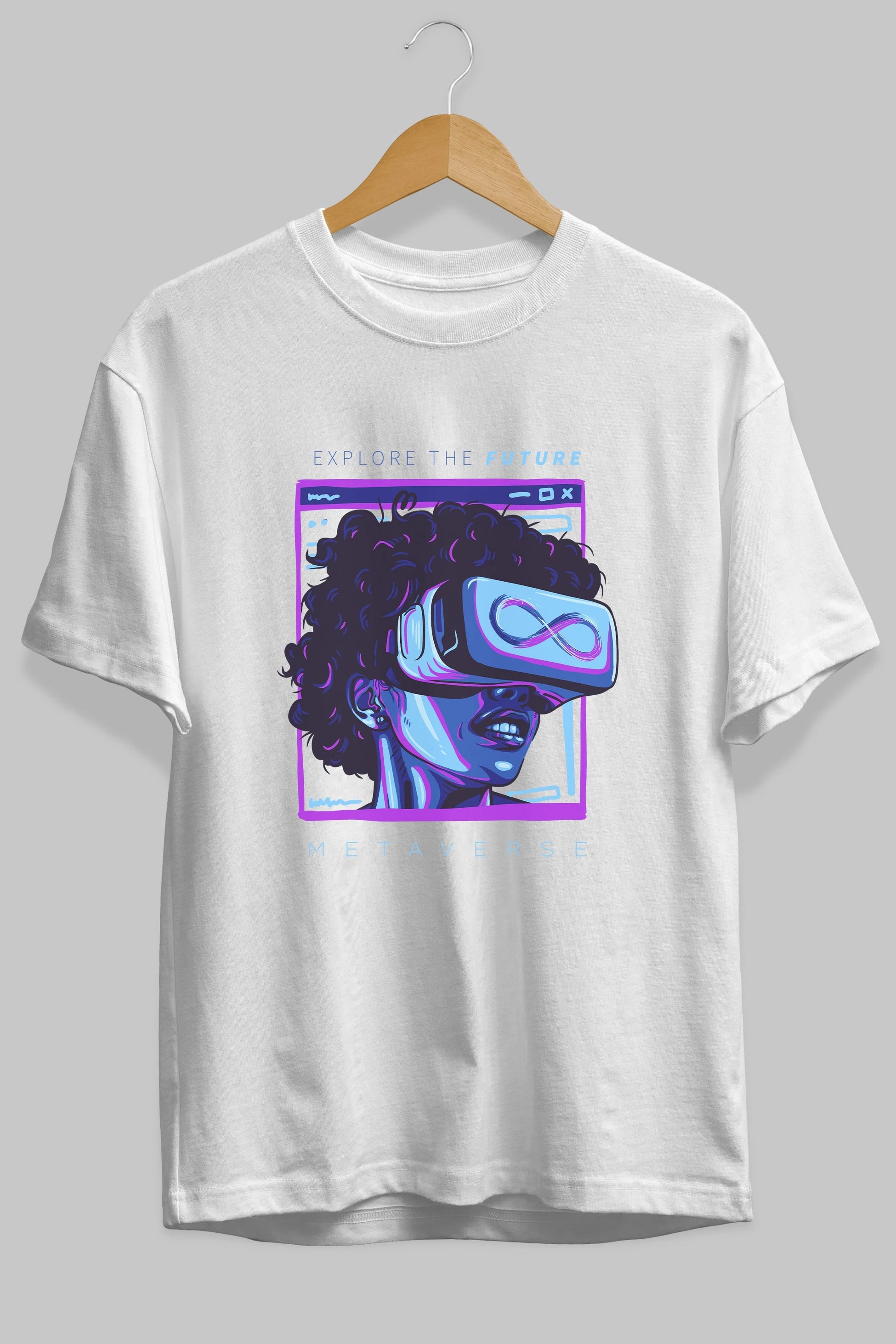 Metaverse Ön Baskılı Oversize t-shirt Erkek Kadın Unisex