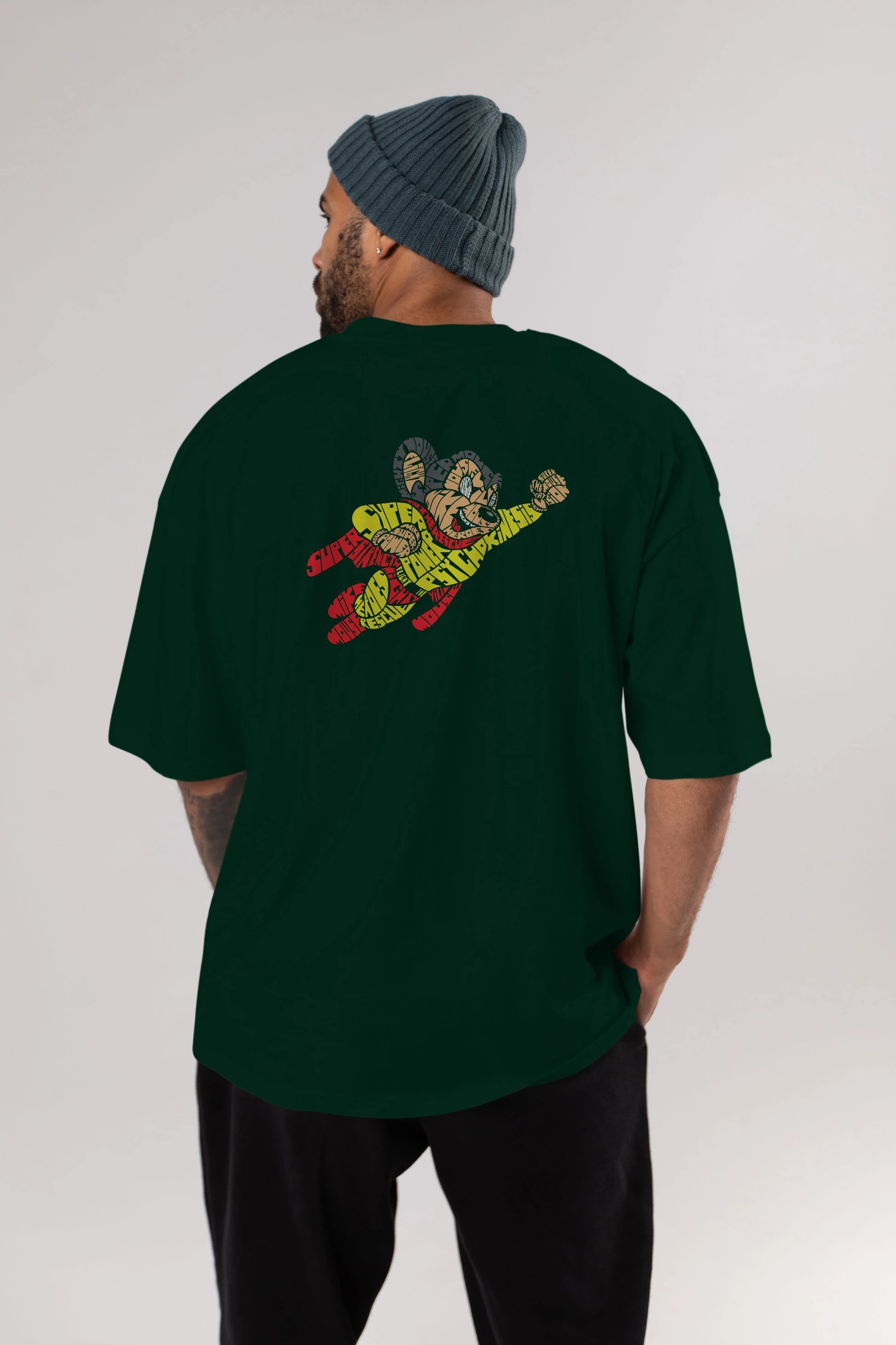 Mighty Mouse Arka Baskılı Oversize t-shirt %100 pamuk Erkek Kadın Unisex