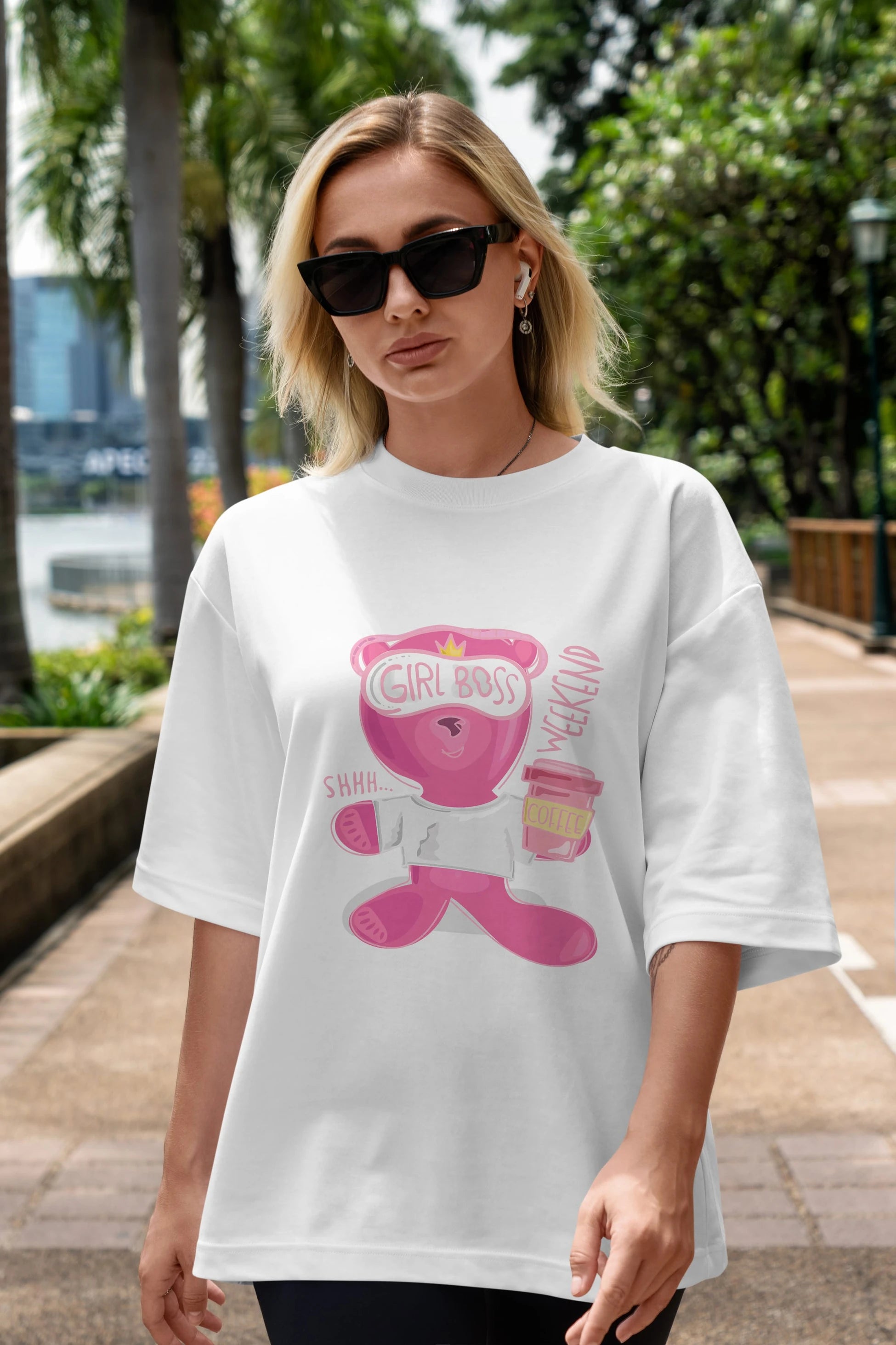 Girl Boss Bear Ön Baskılı Oversize t-shirt Erkek Kadın Unisex
