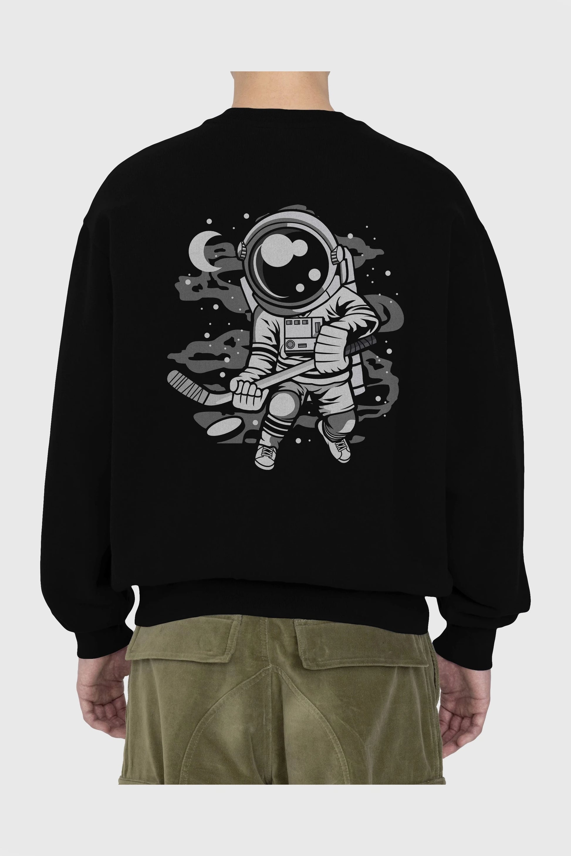 Hockey Player Astronaut Arka Baskılı Oversize Sweatshirt Erkek Kadın Unisex