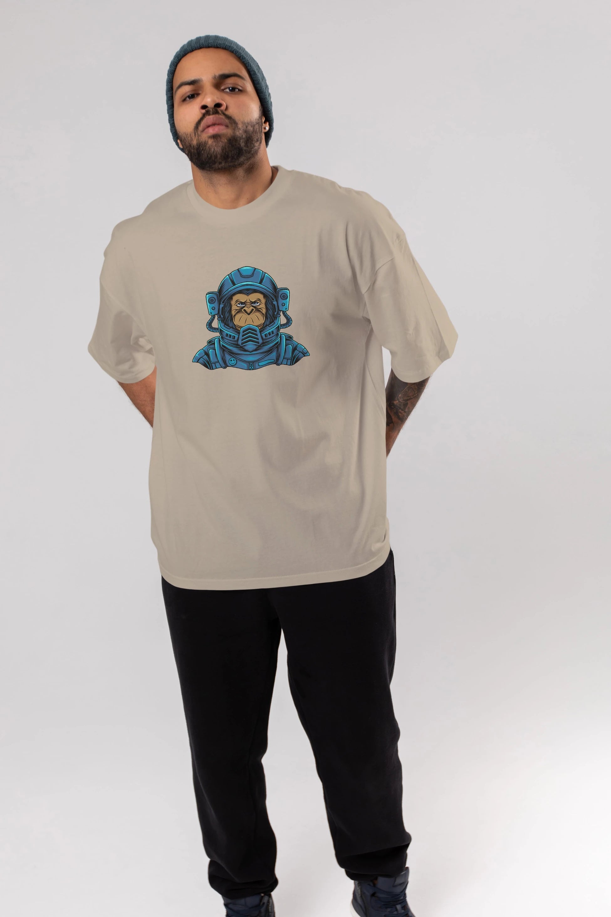 Astromonkey Ön Baskılı Oversize t-shirt Erkek Kadın Unisex