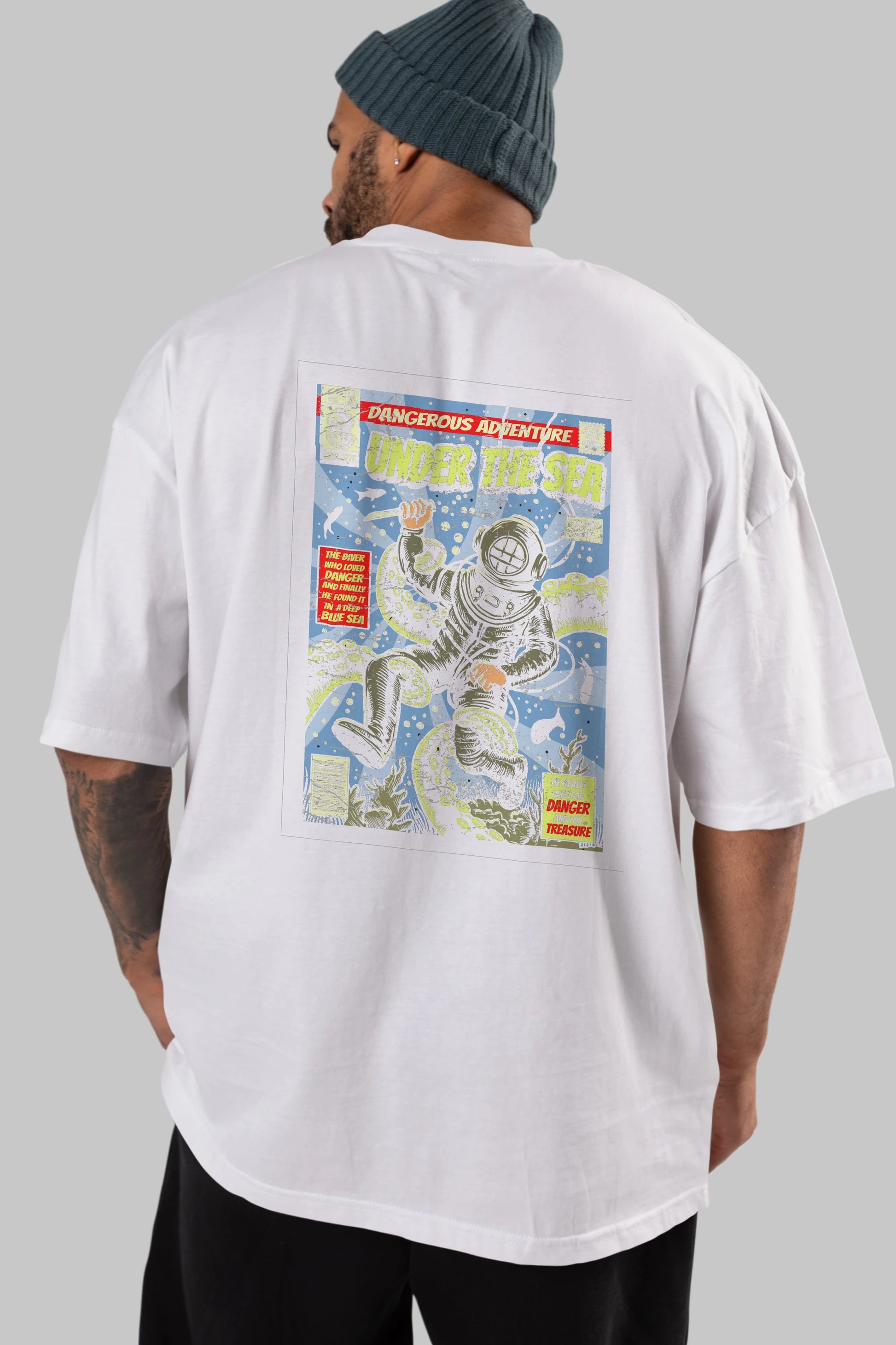 Under The Sea Arka Baskılı Oversize t-shirt Erkek Kadın Unisex %100 Pamuk