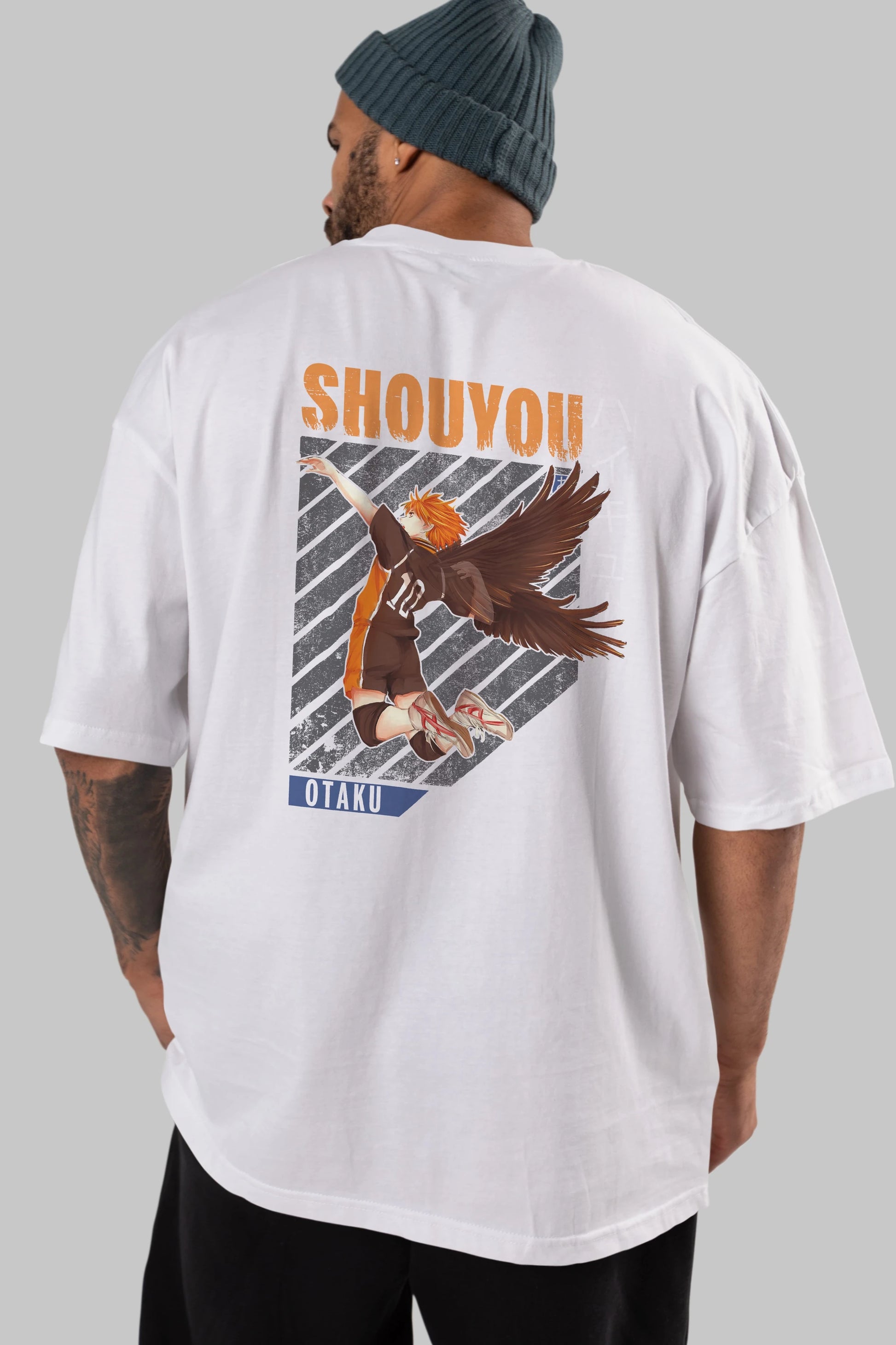 Shouyou Hinata 10 Anime Arka Baskılı Oversize t-shirt Erkek Kadın Unisex