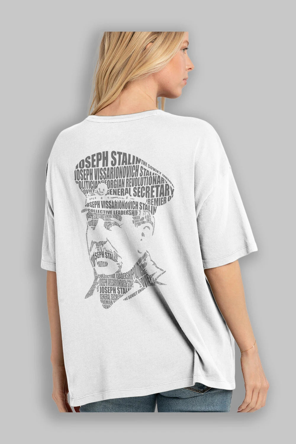 Joseph Stalin Calligram Arka Baskılı Oversize t-shirt %100 pamuk Erkek Kadın Unisex