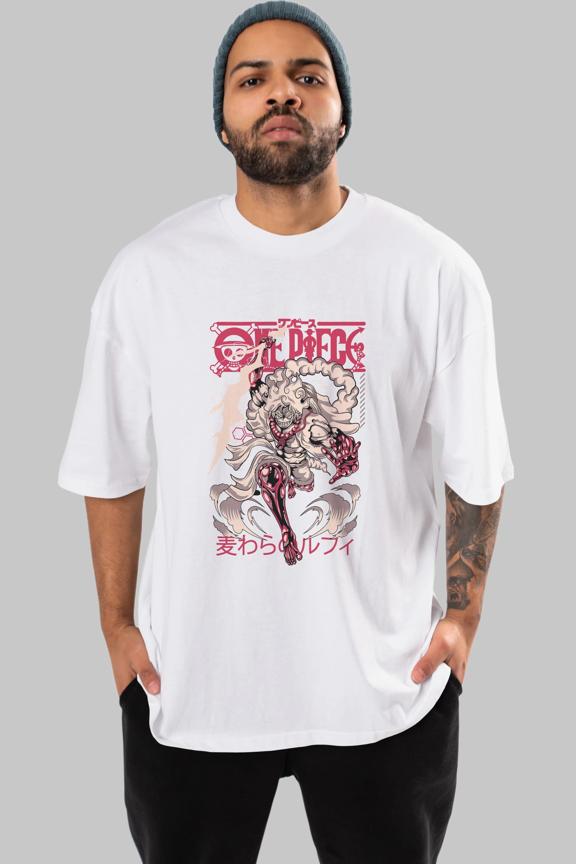 MONKEY D. LUFF-ONE PIECE 1 Anime Ön Baskılı Oversize t-shirt %100 pamuk Erkek Kadın Unisex