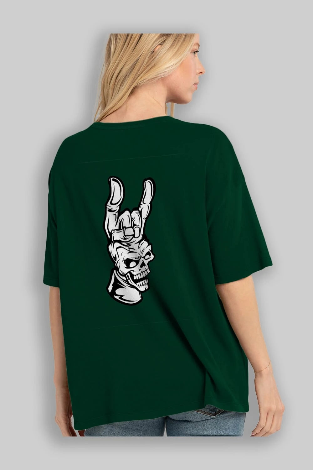 Hand Metal Skull Arka Baskılı Oversize t-shirt Erkek Kadın Unisex %100 Pamuk tişort