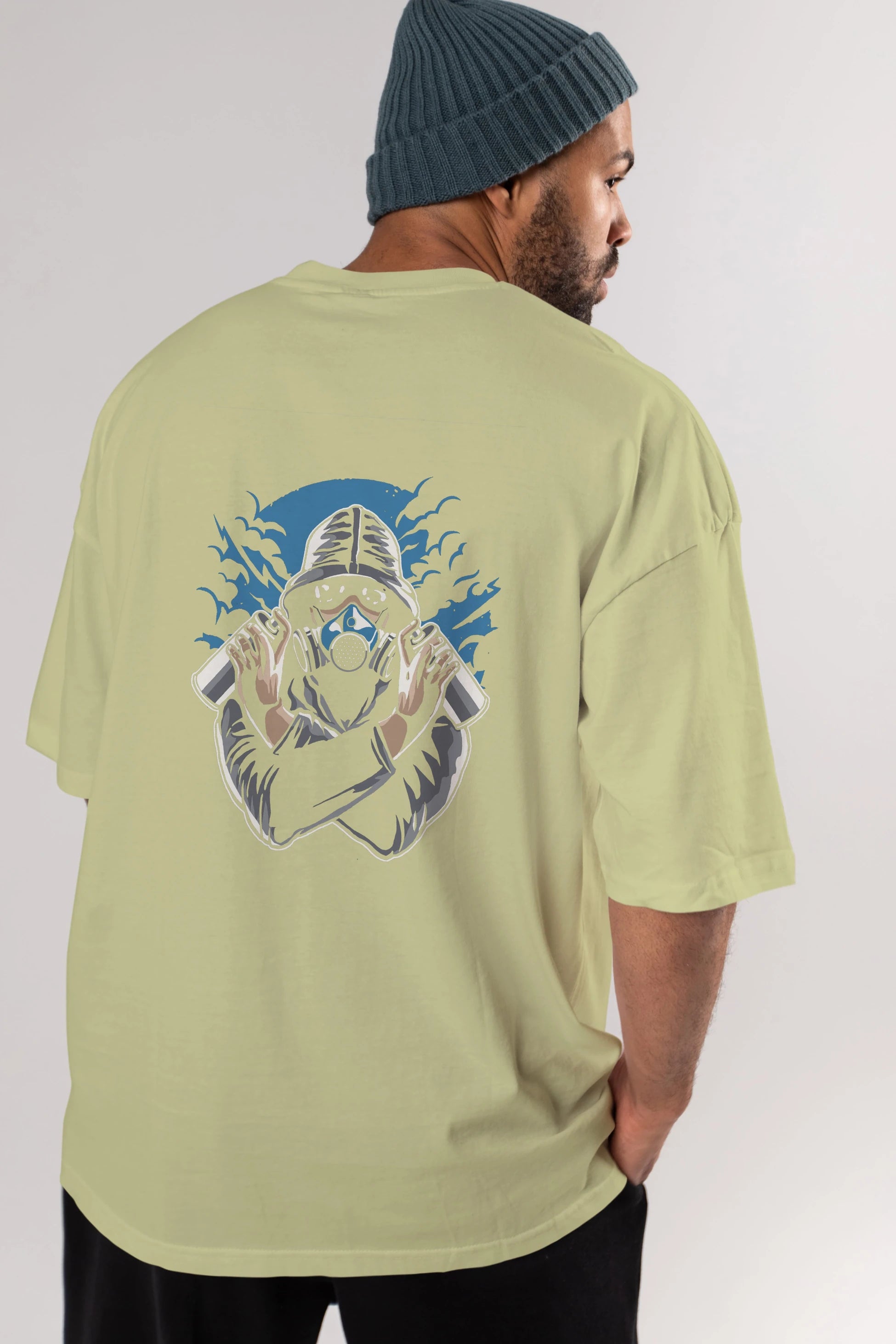 Graffiti Gasmask Arka Baskılı Oversize t-shirt Erkek Kadın Unisex %100 Pamuk