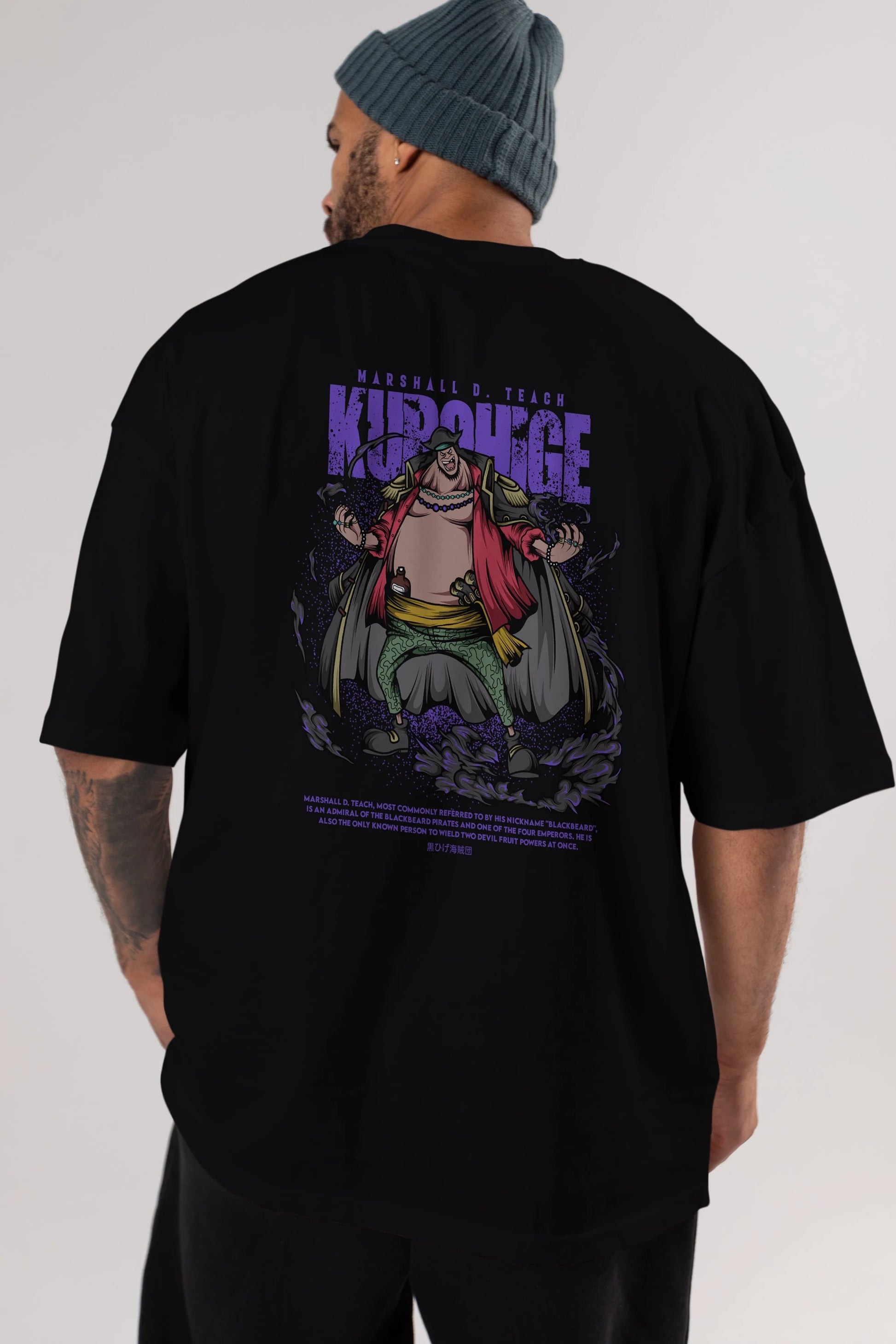 Marshall D. Teach Anime Arka Baskılı Oversize t-shirt Erkek Kadın Unisex