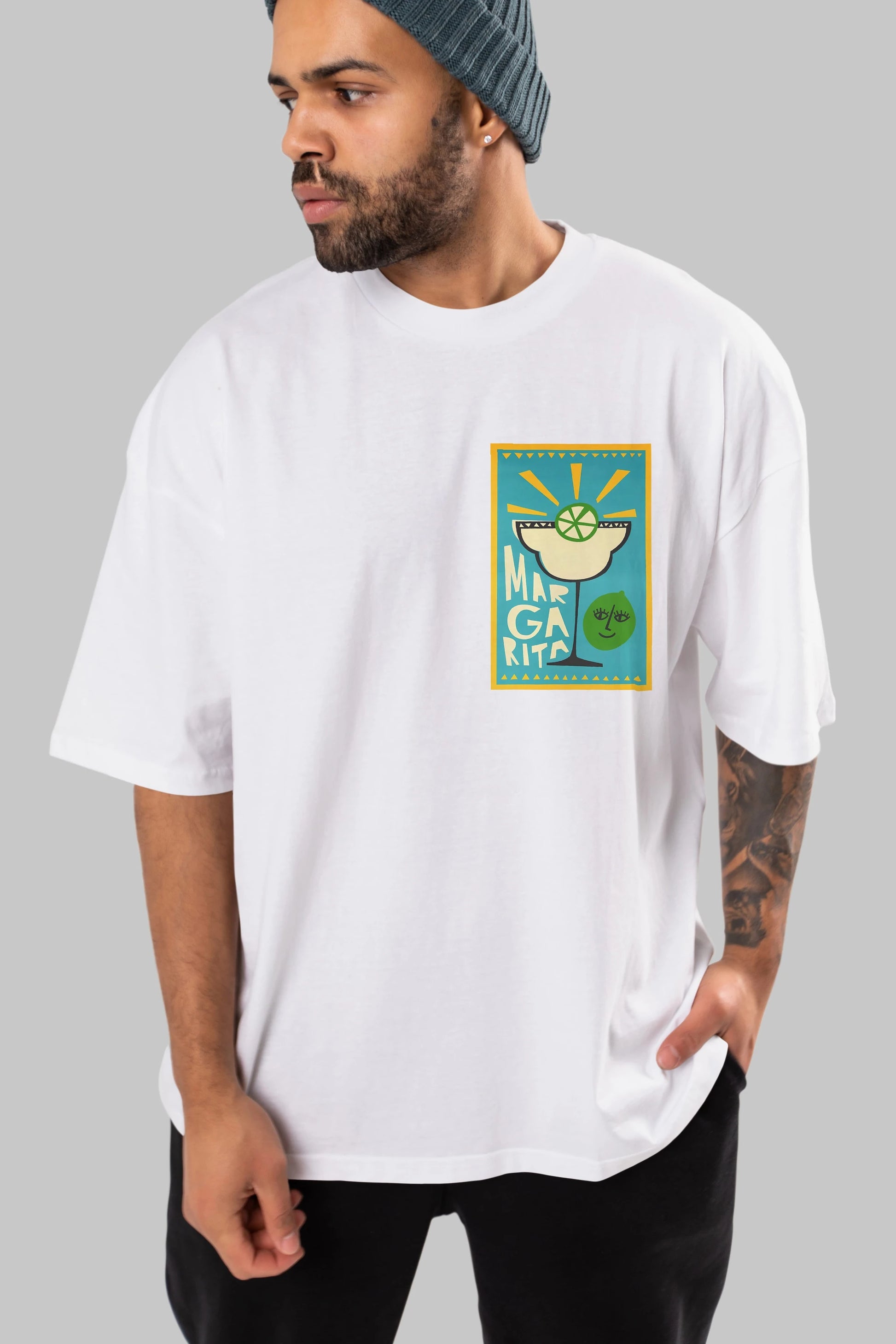 Margarita 4 Ön Sol Baskılı Oversize t-shirt Erkek Kadın Unisex %100 Pamuk Bisiklet Yaka tişort