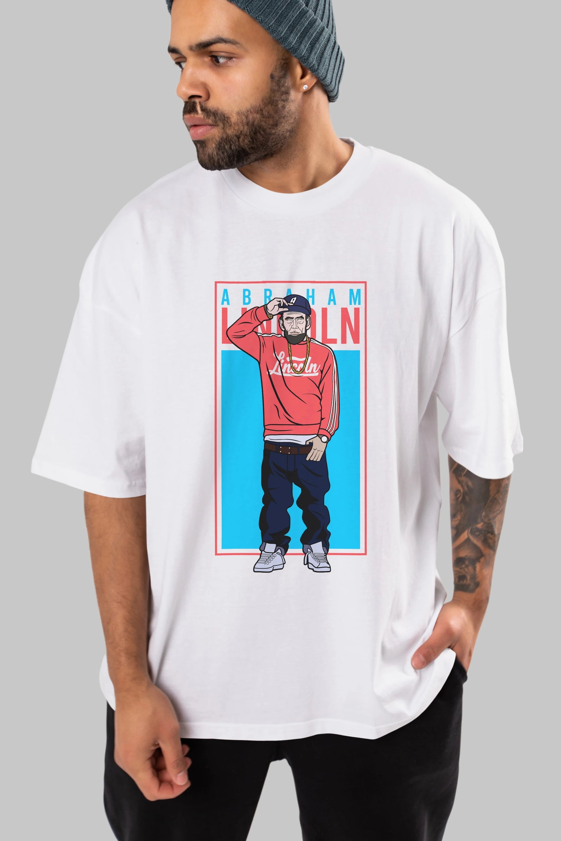 Abraham Lincoln Ön Baskılı Oversize t-shirt Erkek Kadın Unisex %100 Pamuk tişort