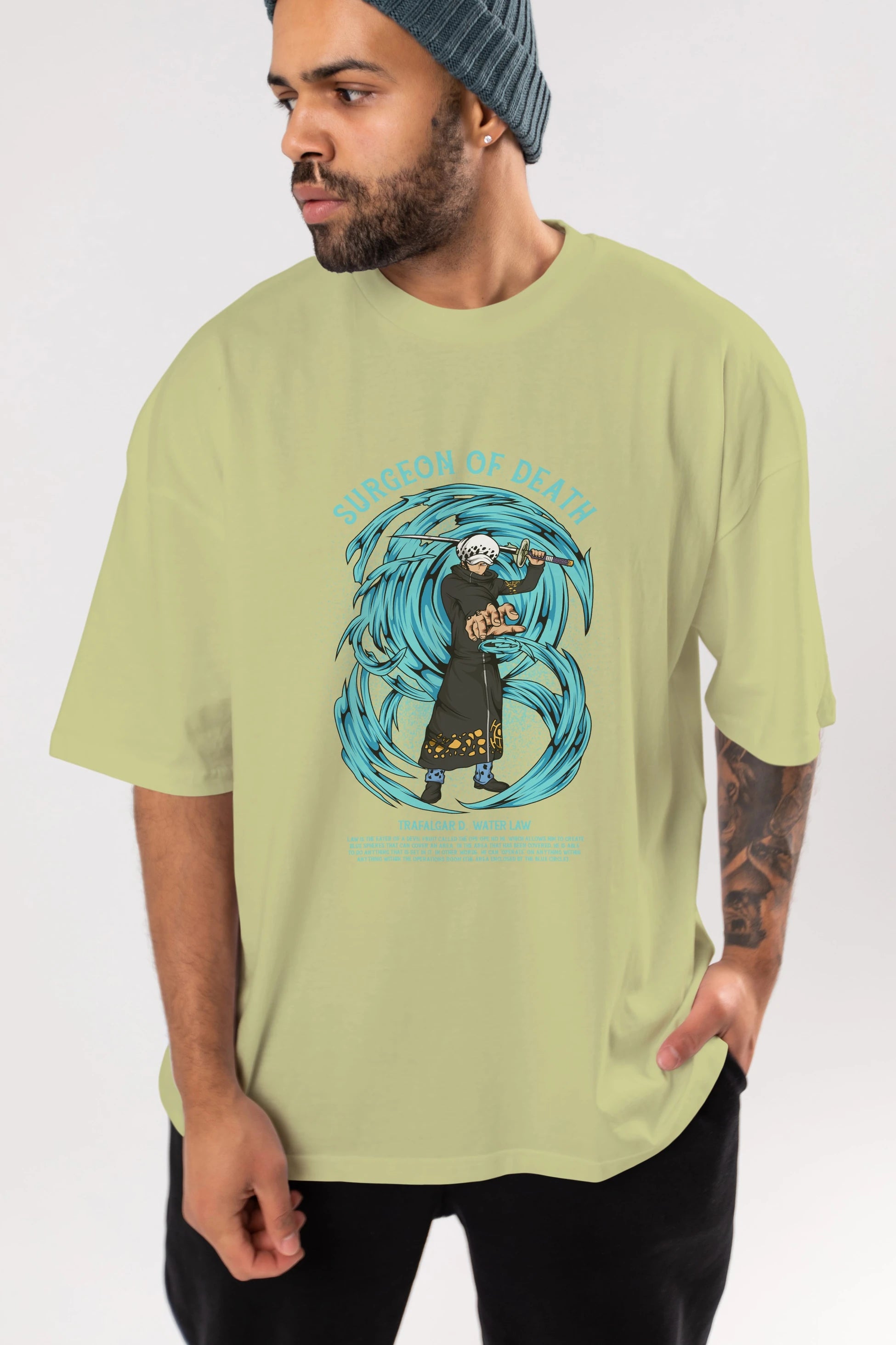 Trafalgad D. Water Law Anime Ön Baskılı Oversize t-shirt %100 pamuk Erkek Kadın Unisex