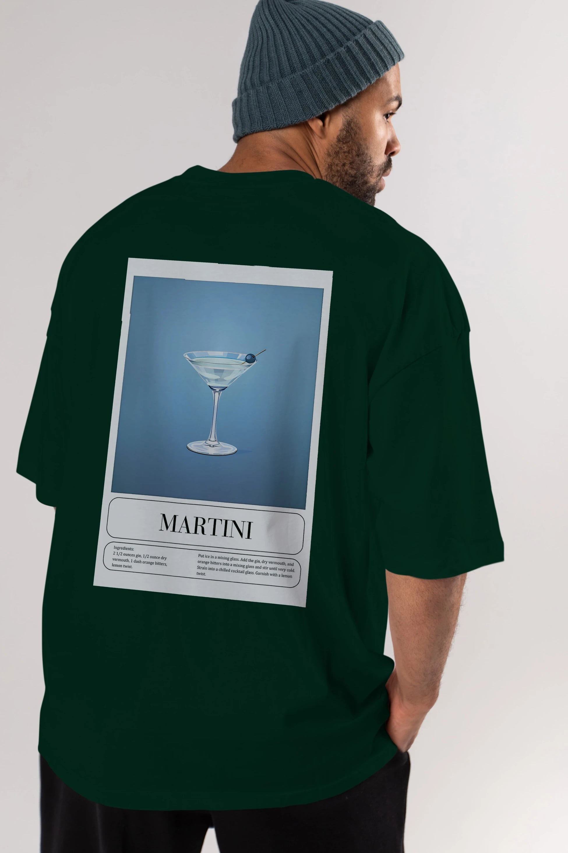 Martini Arka Baskılı Oversize t-shirt Erkek Kadın Unisex %100 Pamuk Bisiklet Yaka tişort