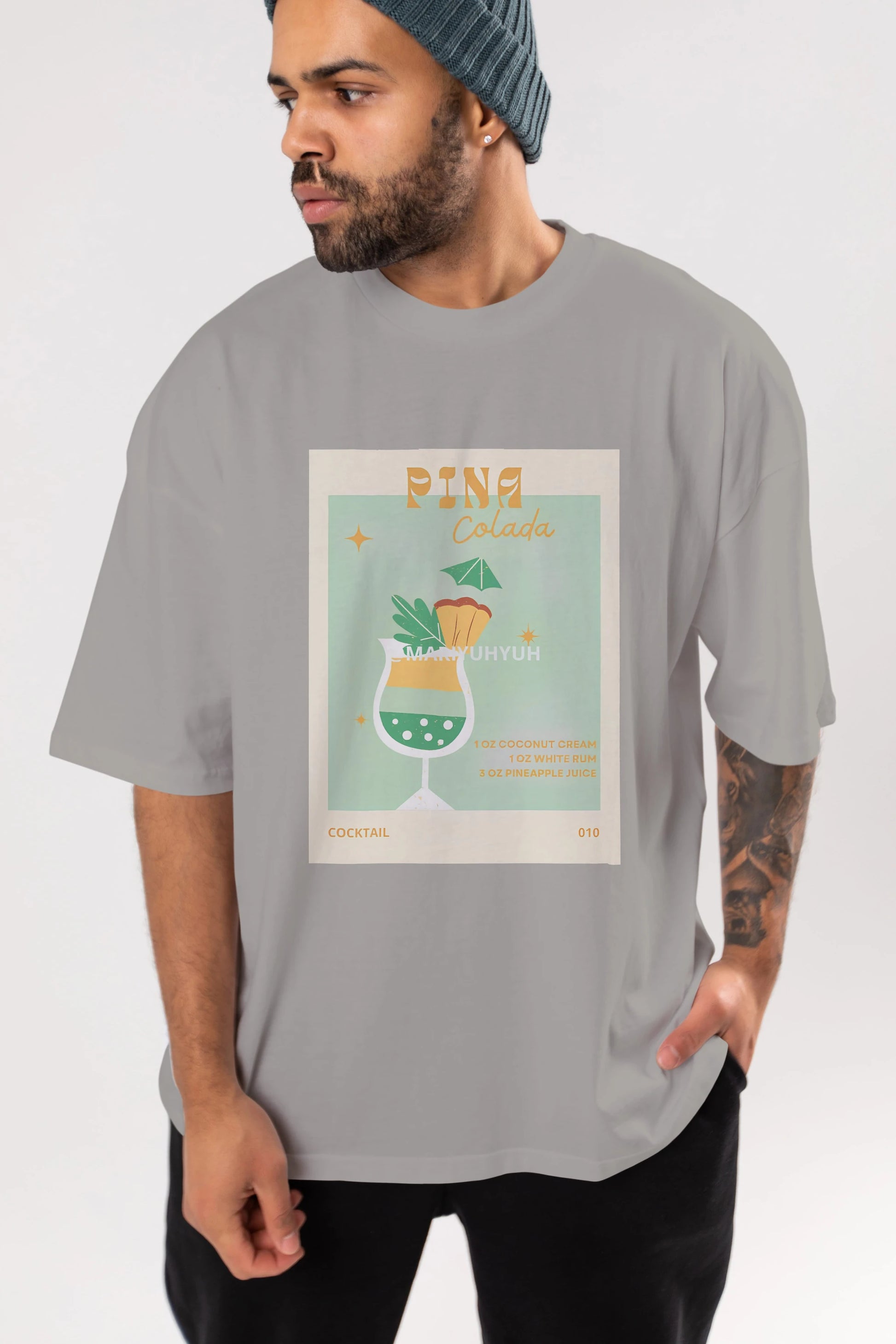 Pina Colada Ön Baskılı Oversize t-shirt Erkek Kadın Unisex %100 Pamuk Bisiklet Yaka tişort