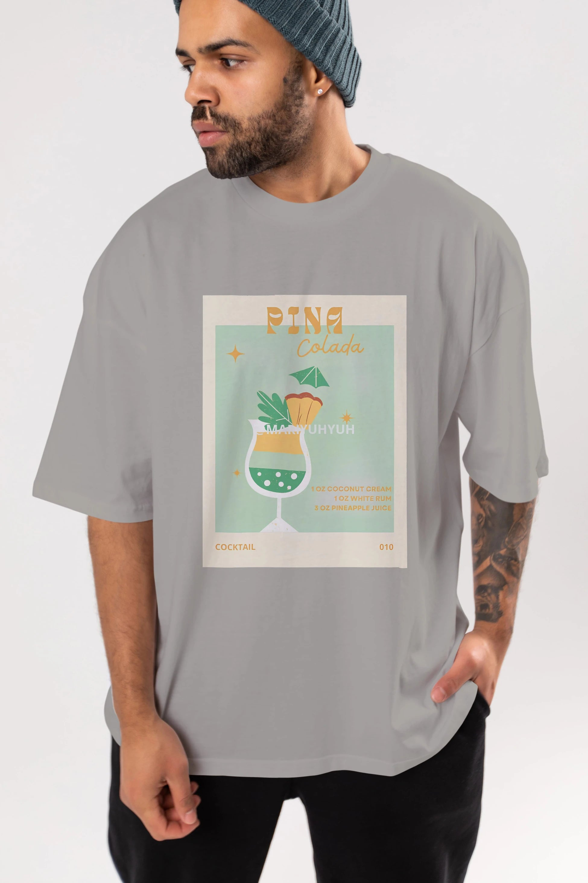 Pina Colada Ön Baskılı Oversize t-shirt Erkek Kadın Unisex %100 Pamuk Bisiklet Yaka tişort