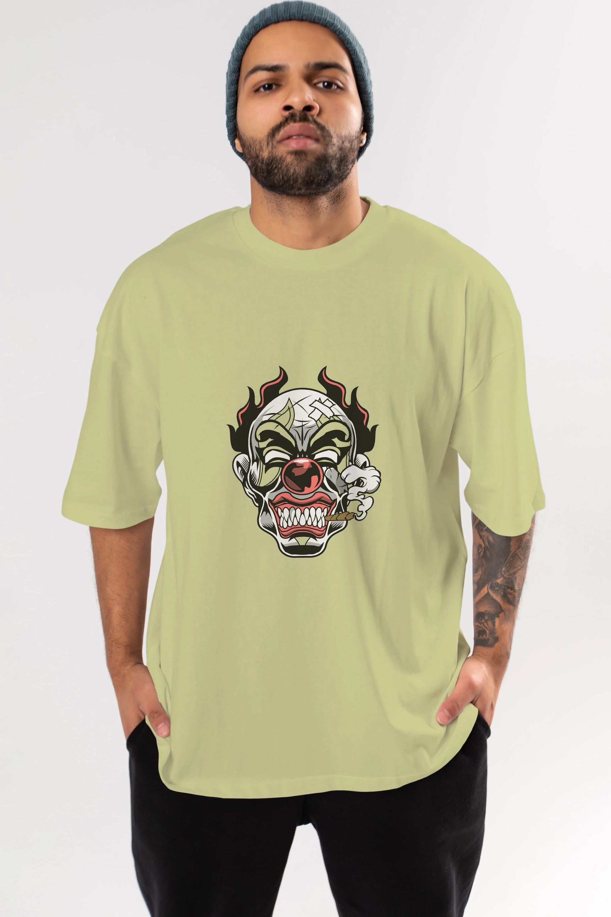 Clown Horror Ön Baskılı Oversize t-shirt Erkek Kadın Unisex %100 Pamuk tişort