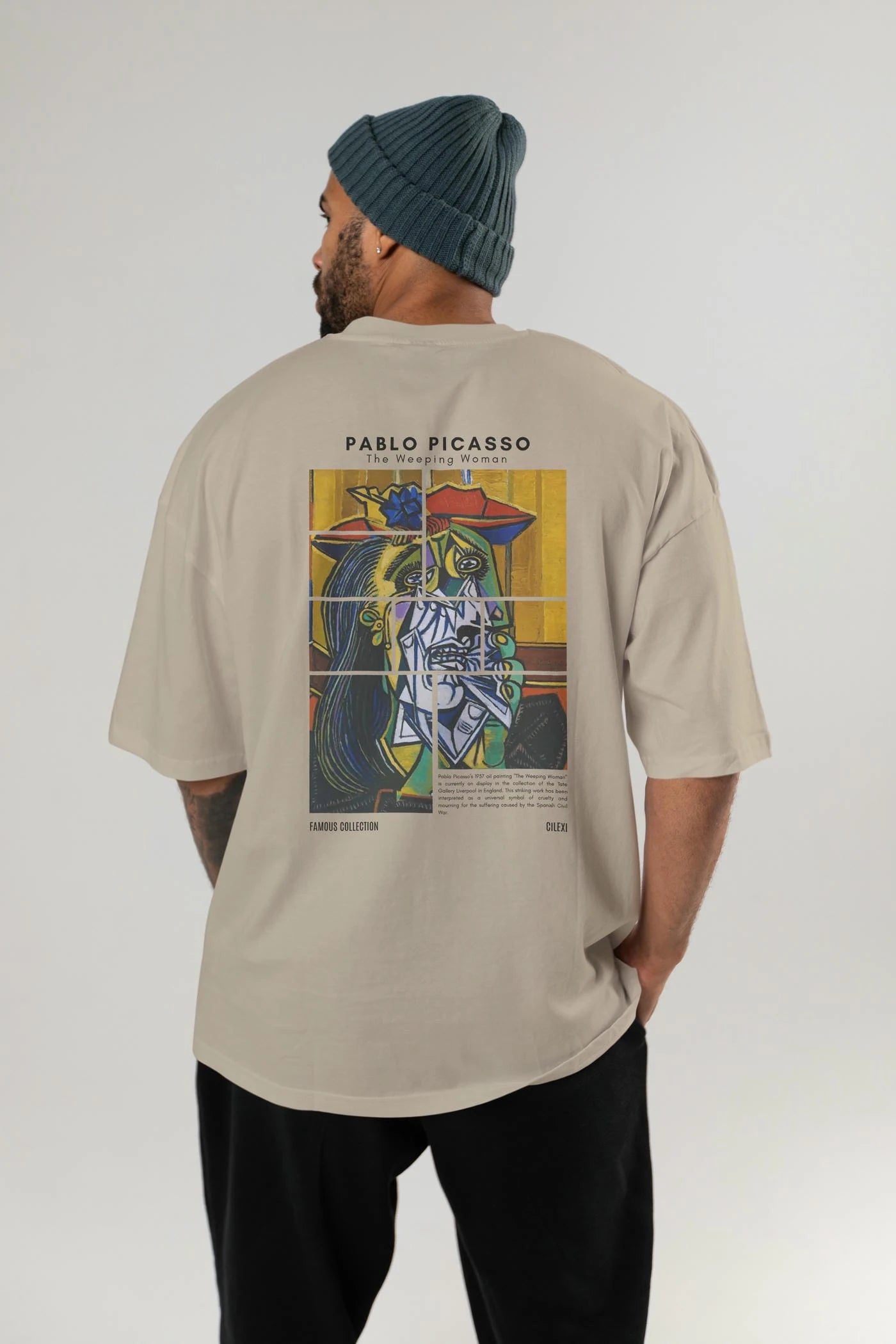 Pablo Picasso Arka Baskılı Oversize t-shirt Erkek Kadın Bisiklet Yaka Pamuk tişort