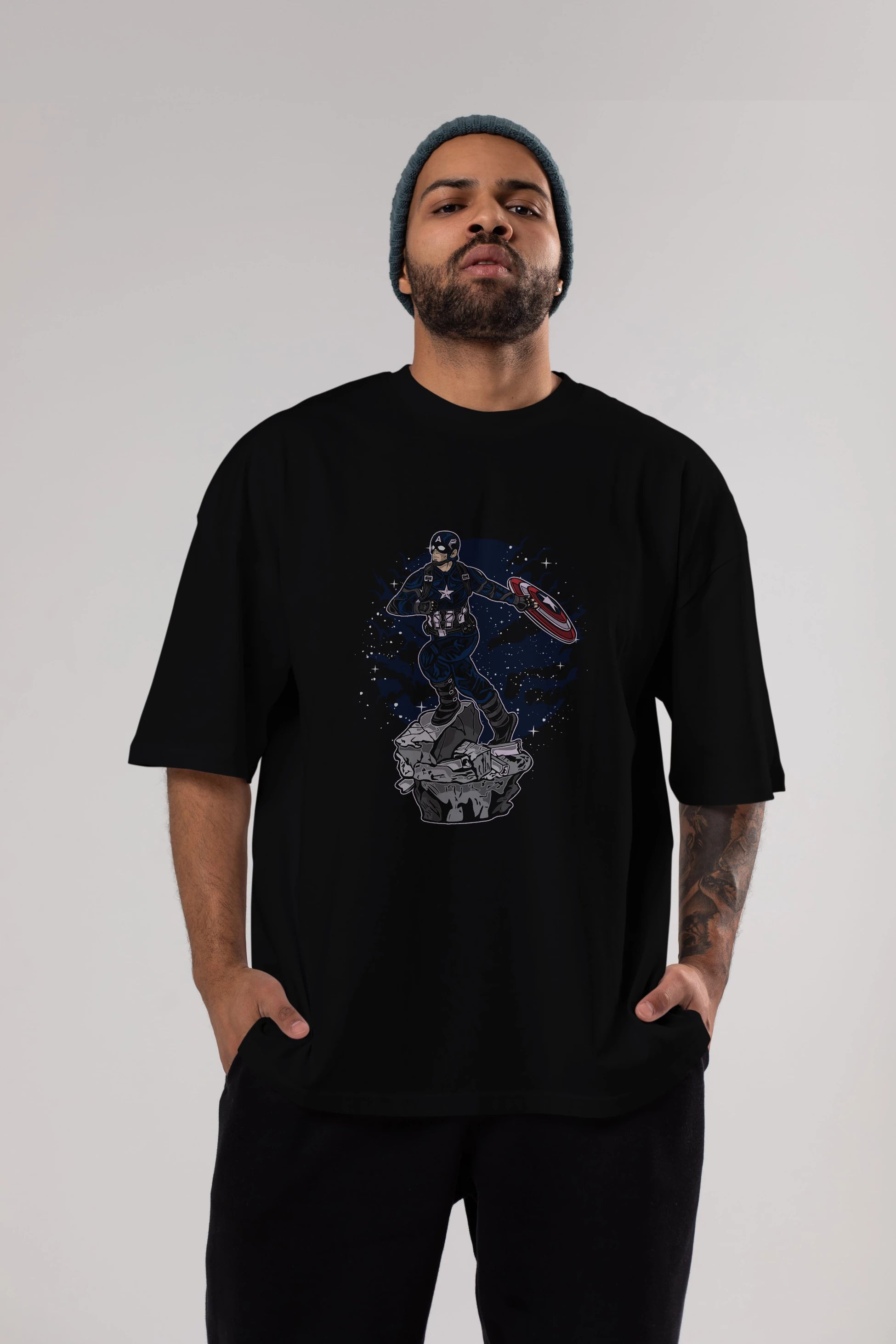 CAPTAIN AMERICA Ön Baskılı Oversize t-shirt Erkek Kadın Unisex %100 Pamuk tişort