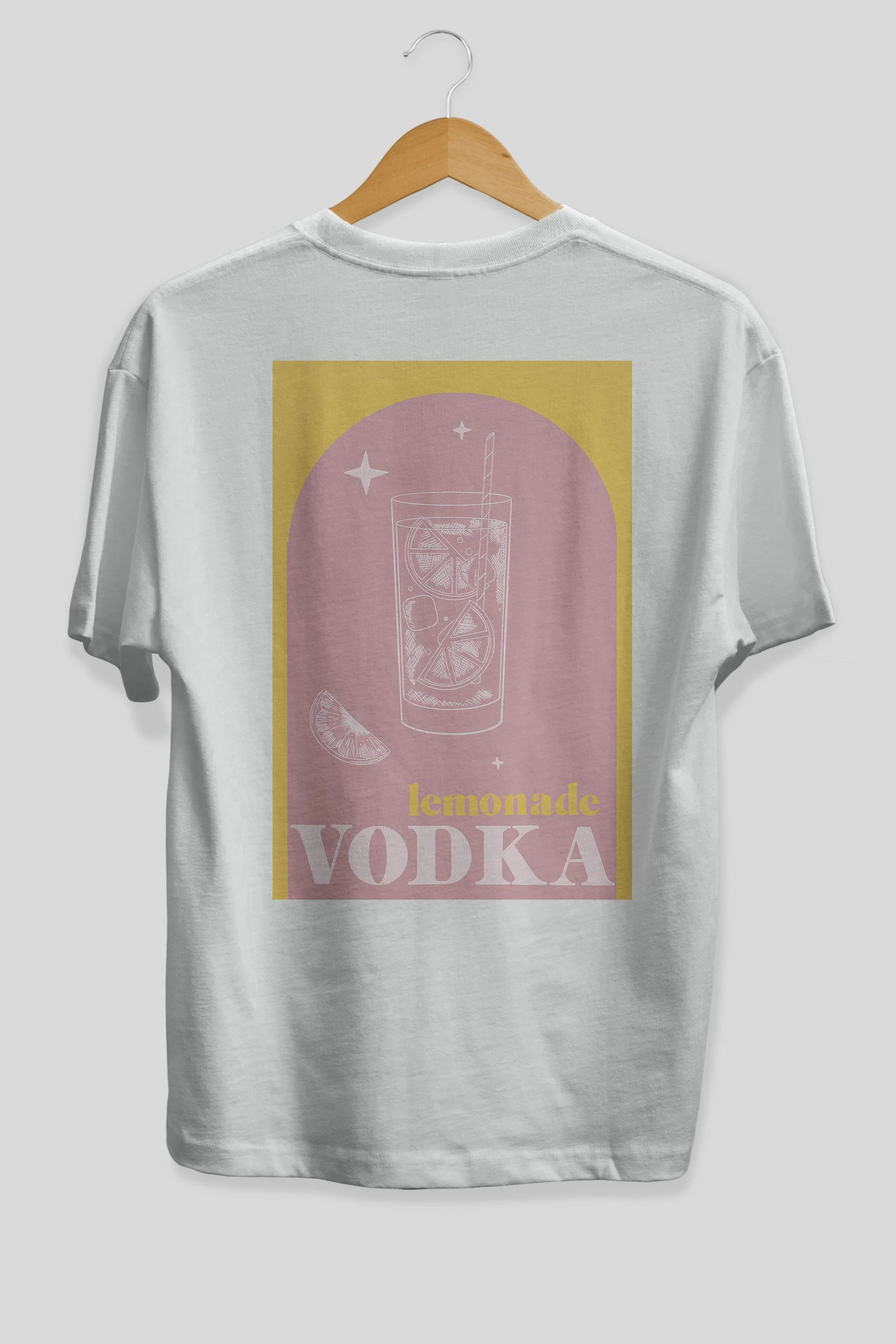 Vodka Limon Arka Baskılı Oversize t-shirt Erkek Kadın Unisex %100 Pamuk Bisiklet Yaka tişort