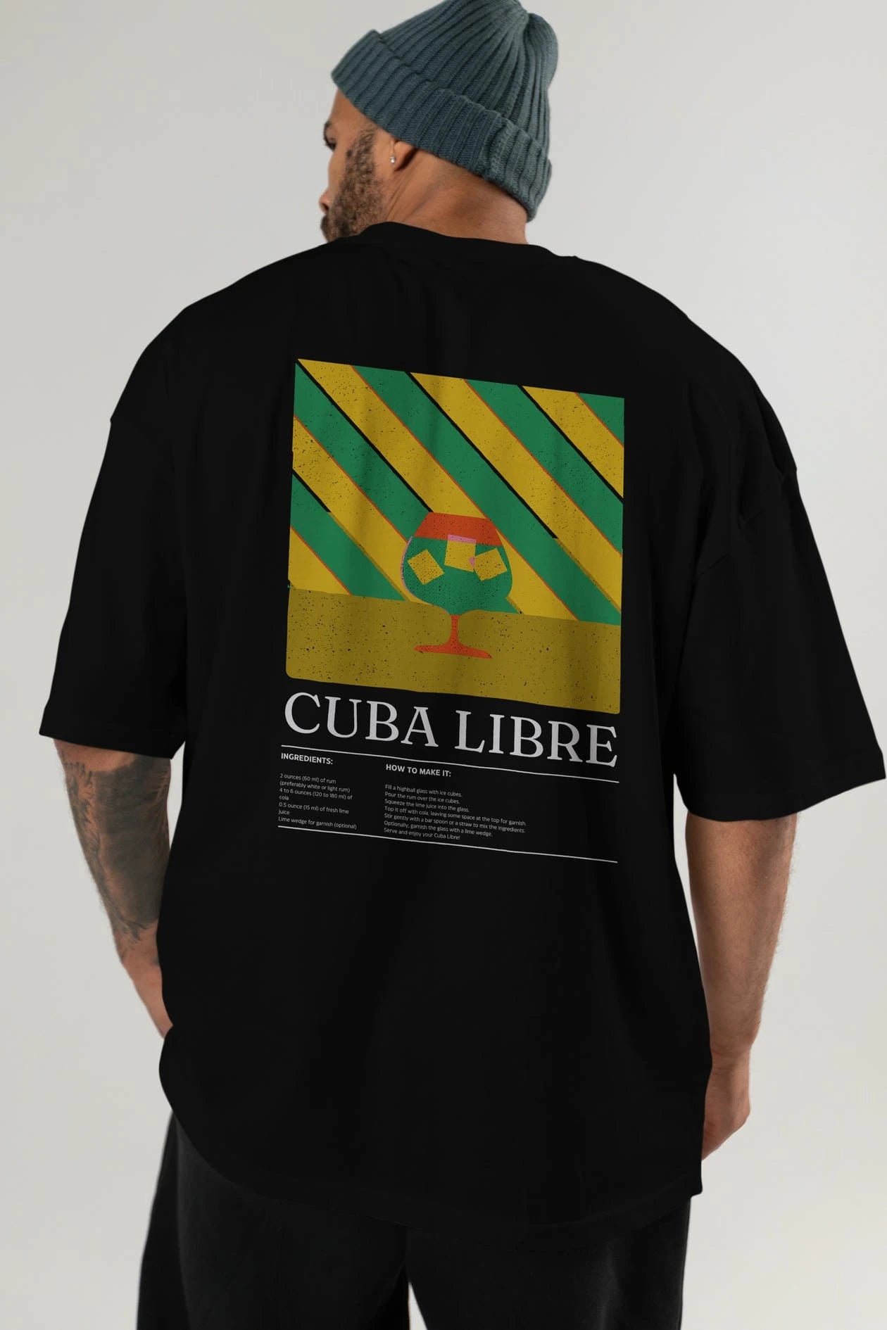 Cuba Libre Kokteyl Serisi Arka Baskılı Oversize t-shirt Erkek Kadın %100 Pamuk Bisiklet Yaka tişort